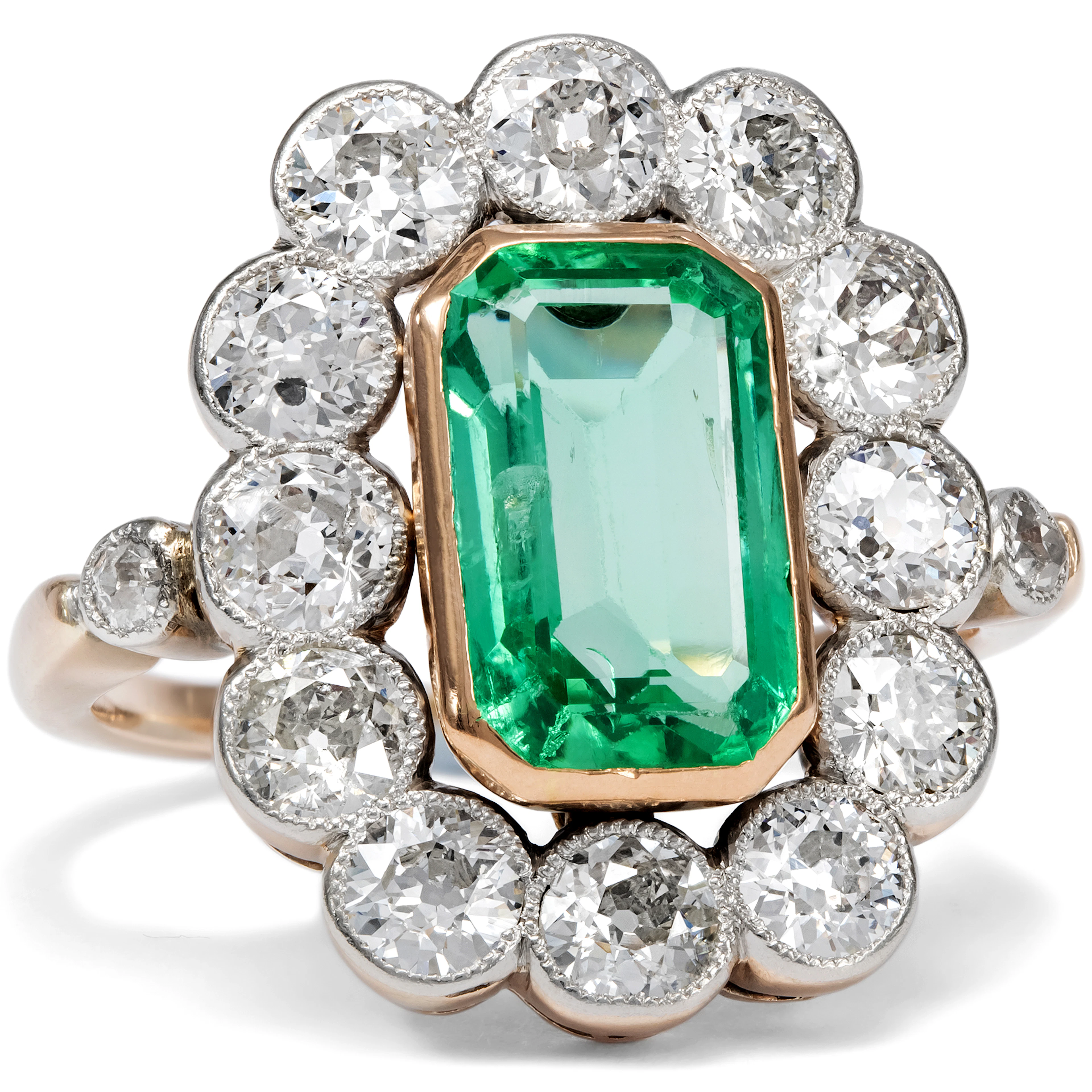 Antique Colombian Emerald and Diamond Cluster Ring, c. 1905