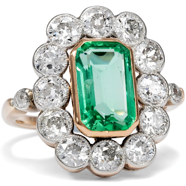 Antique Colombian Emerald and Diamond Cluster Ring, c. 1905