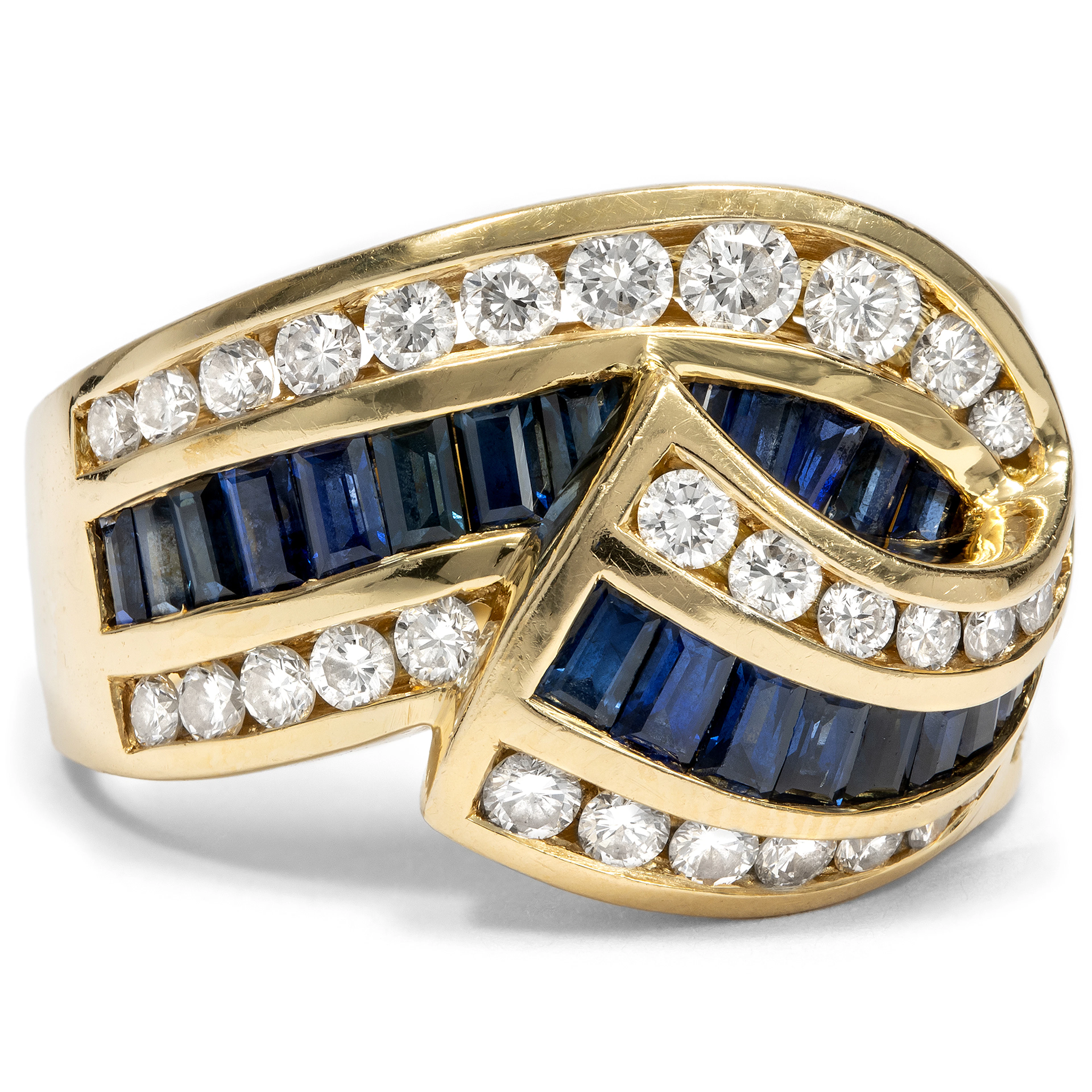 Sculptural Sapphire and Diamond Ring in Gold, Charles Krypell, New York, 1980s