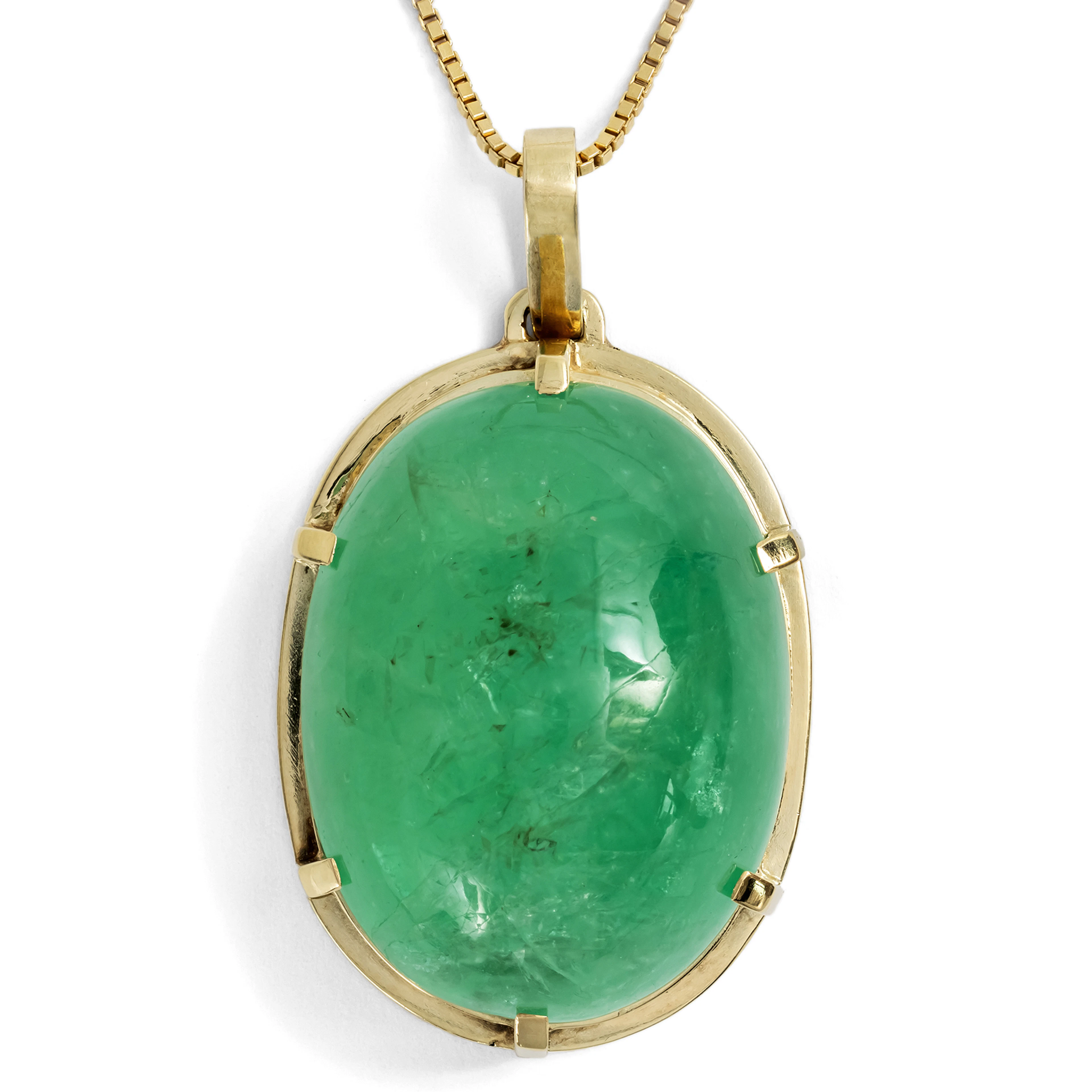 Impressive Pendant With 128.15 ct Emerald in Gold, Circa 1980