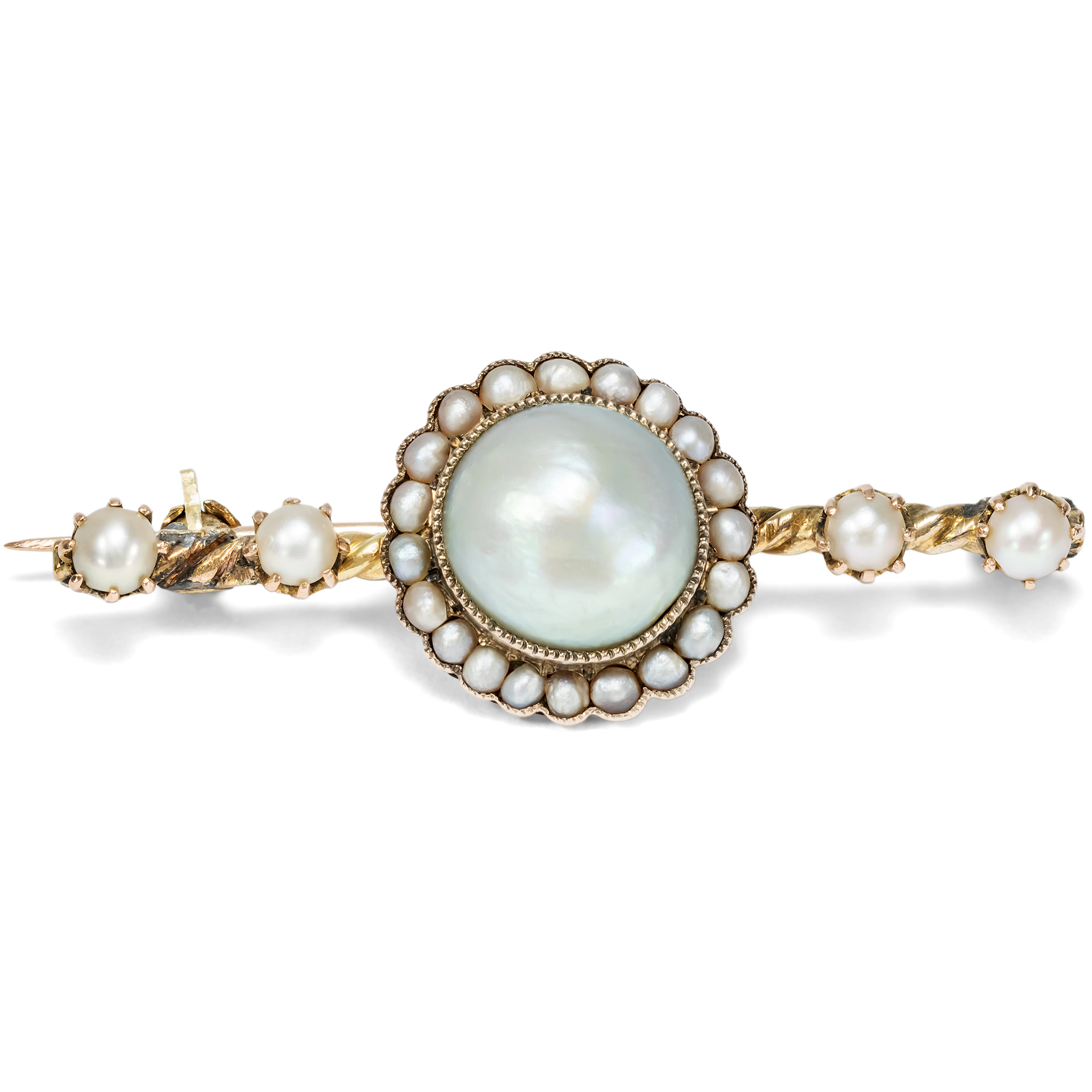 Antique Gold Bar Brooch with Pearls, c. 1910