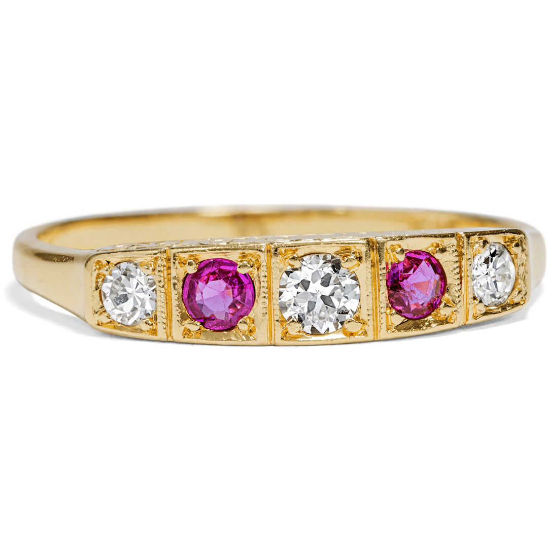 Antique Gold Ring with Rubies from Burma & Diamonds, Germany c. 1900