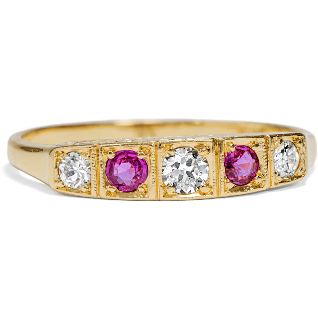 Antique Gold Ring with Rubies from Burma & Diamonds, Germany c. 1900