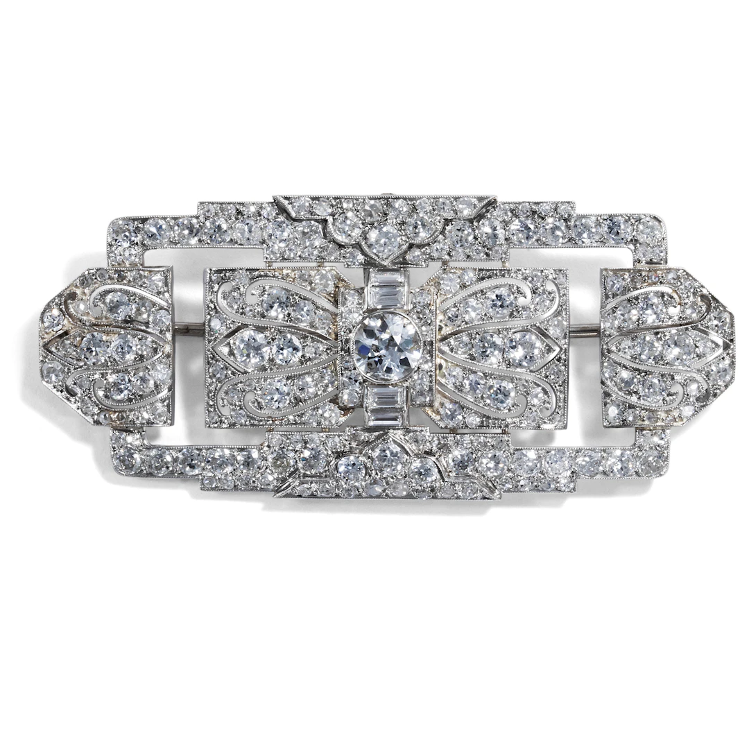 Déco Dreams • Atemberaubende Brosche mit Diamanten in Platin, um 1930