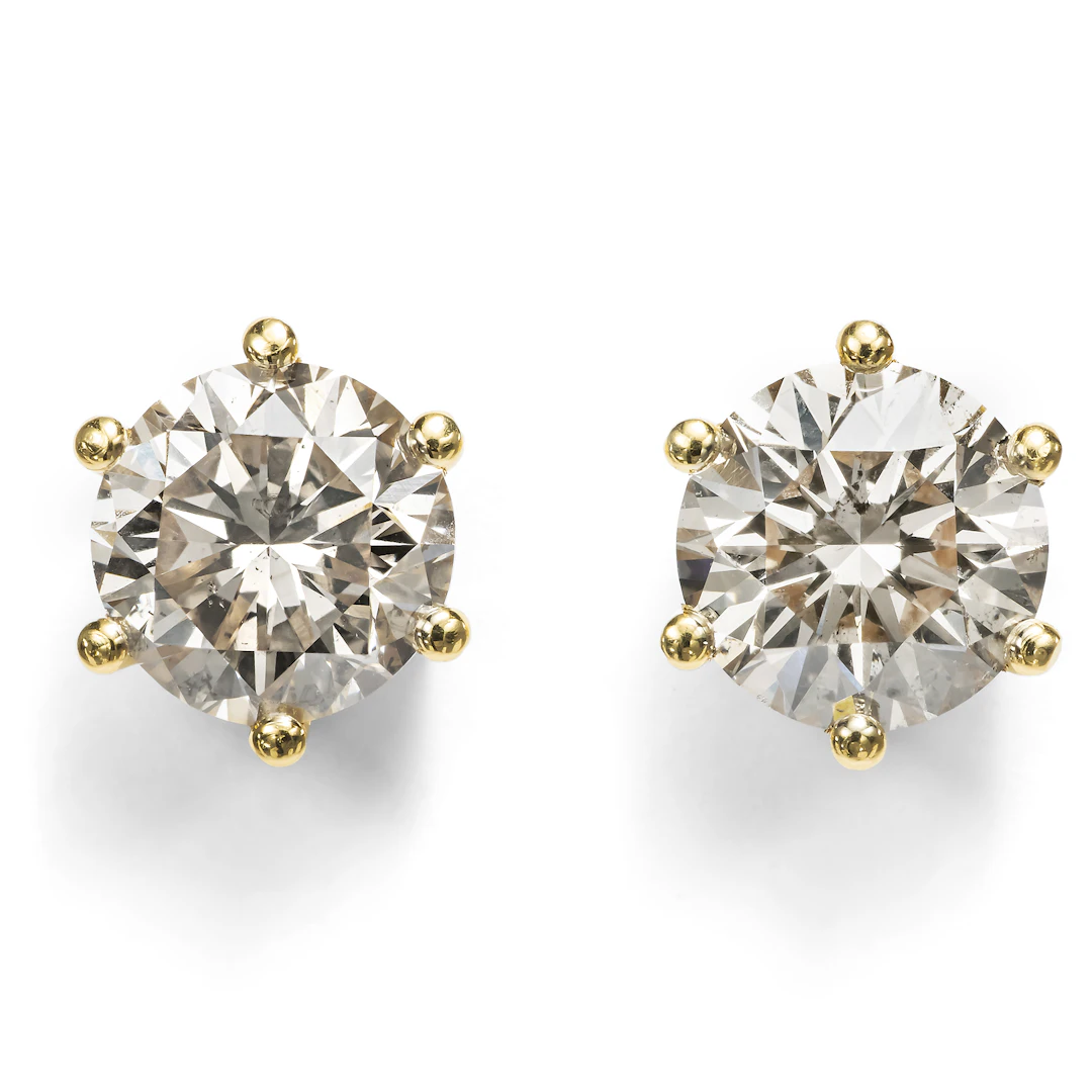 Unusual 2.05 ct Light Brown Diamond Solitaire Ear Studs, c. 2000
