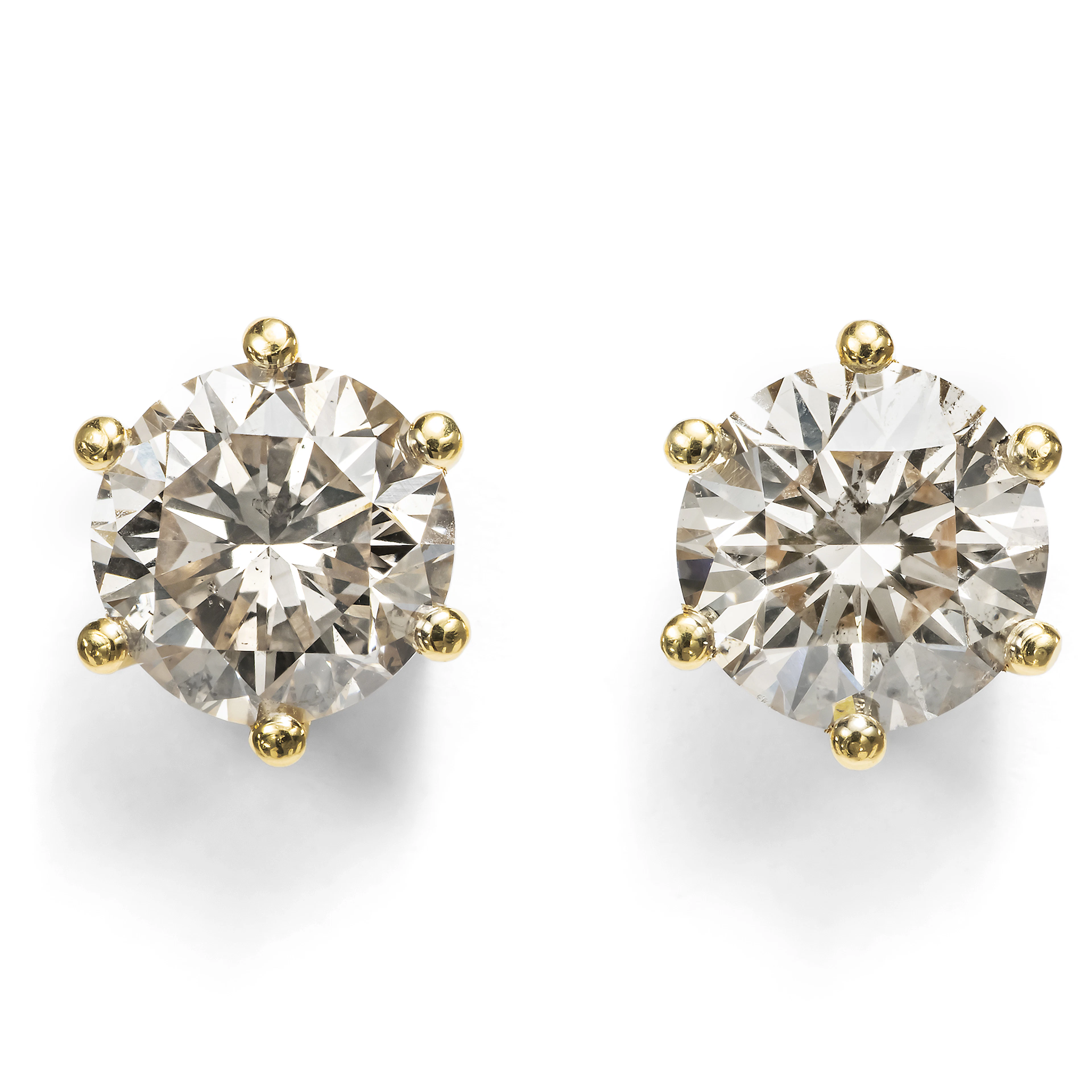 Unusual 2.05 ct Light Brown Diamond Solitaire Ear Studs, c. 2000