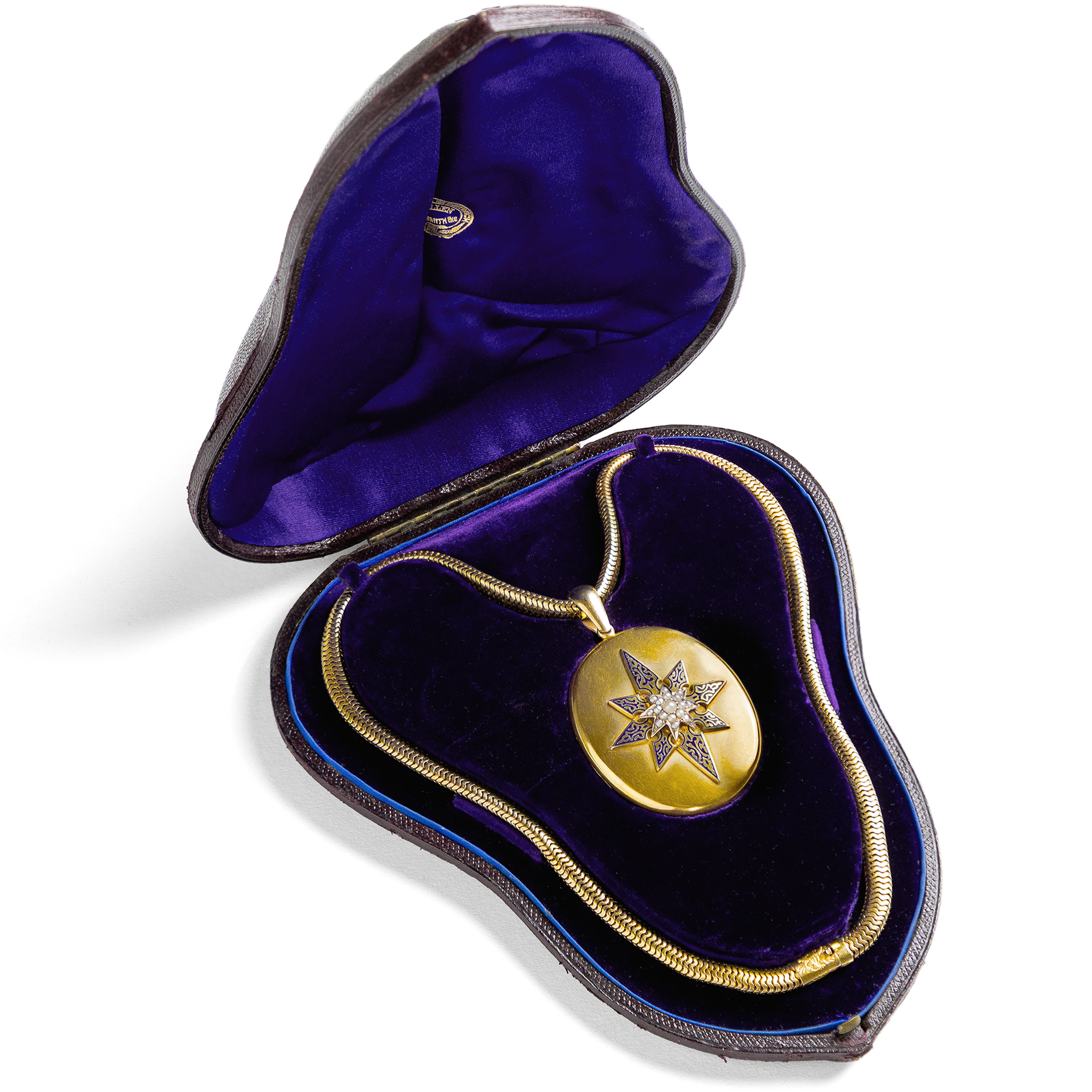 Antique Locket Pendant With Enamel And Oriental Pearls With Original