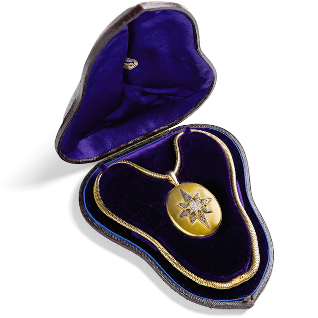 Antique Locket Pendant With Enamel And Oriental Pearls With Original