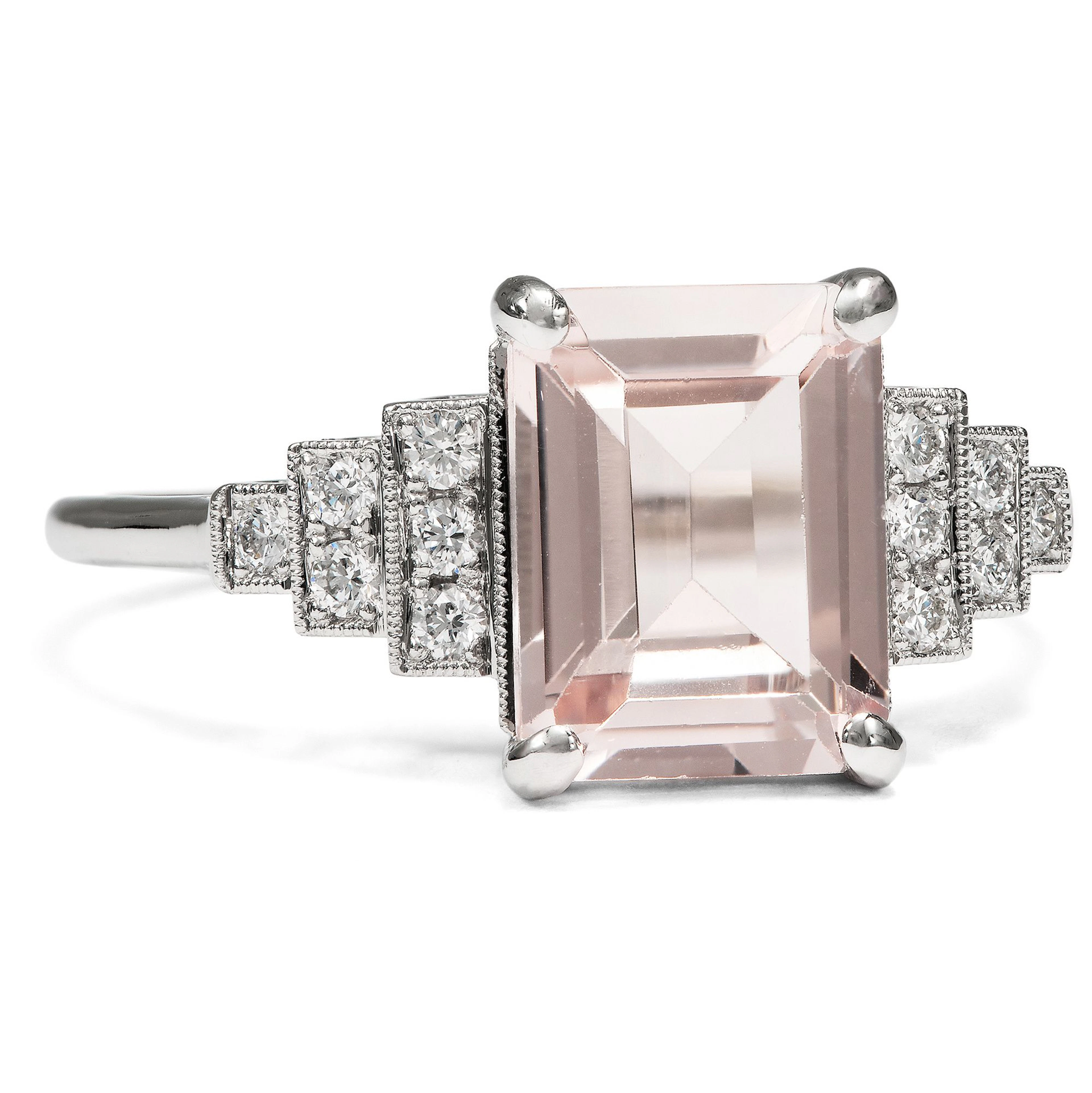 Elegant Ring with Morganite and Diamonds in Platinum, Handcrafted