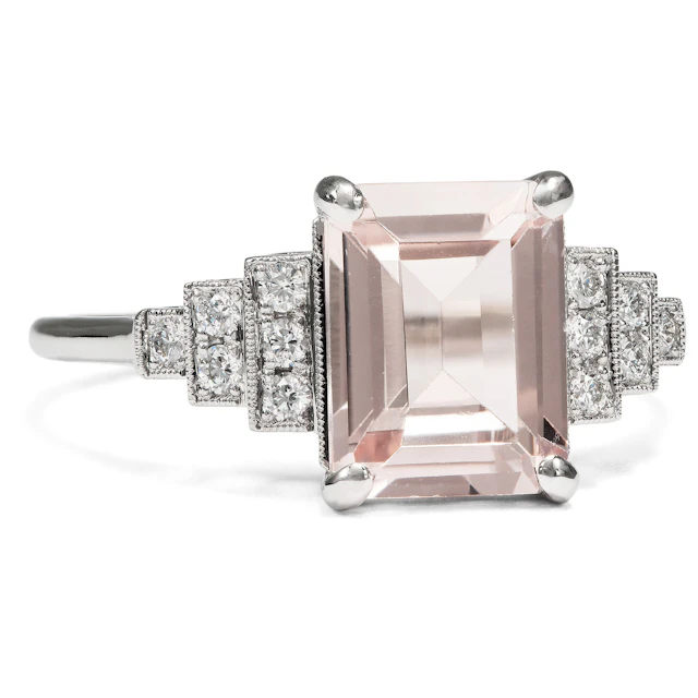 Elegant Ring with Morganite and Diamonds in Platinum, Handcrafted