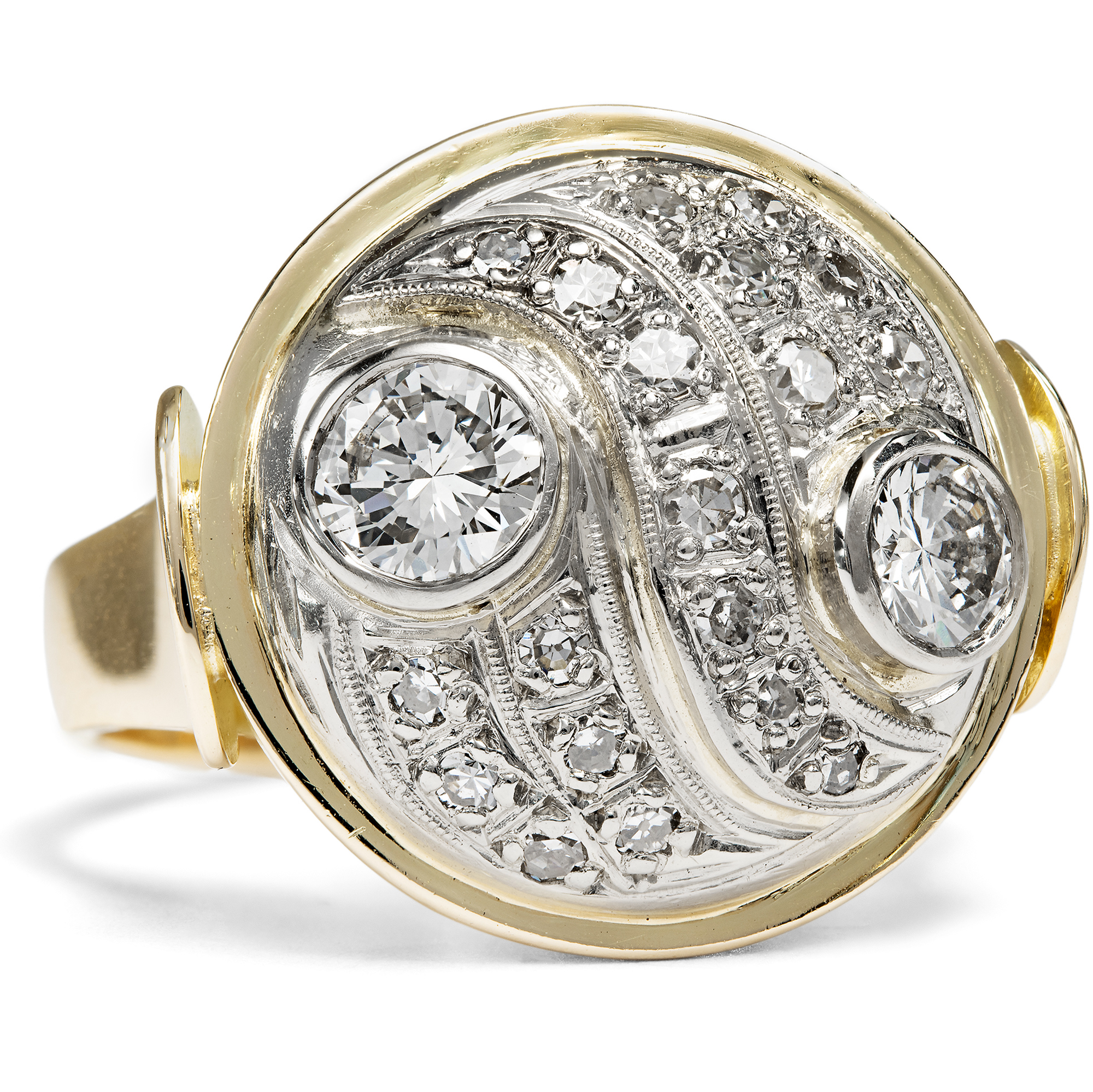 Expressive Yellow and White Gold Ring with 1.00 ct Diamonds, c. 1950s