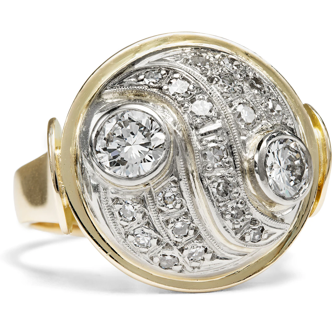 Expressive Yellow and White Gold Ring with 1.00 ct Diamonds, c. 1950s