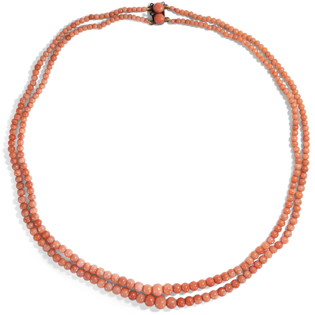 Antique Coral Necklace in Two Rows, c. 1900