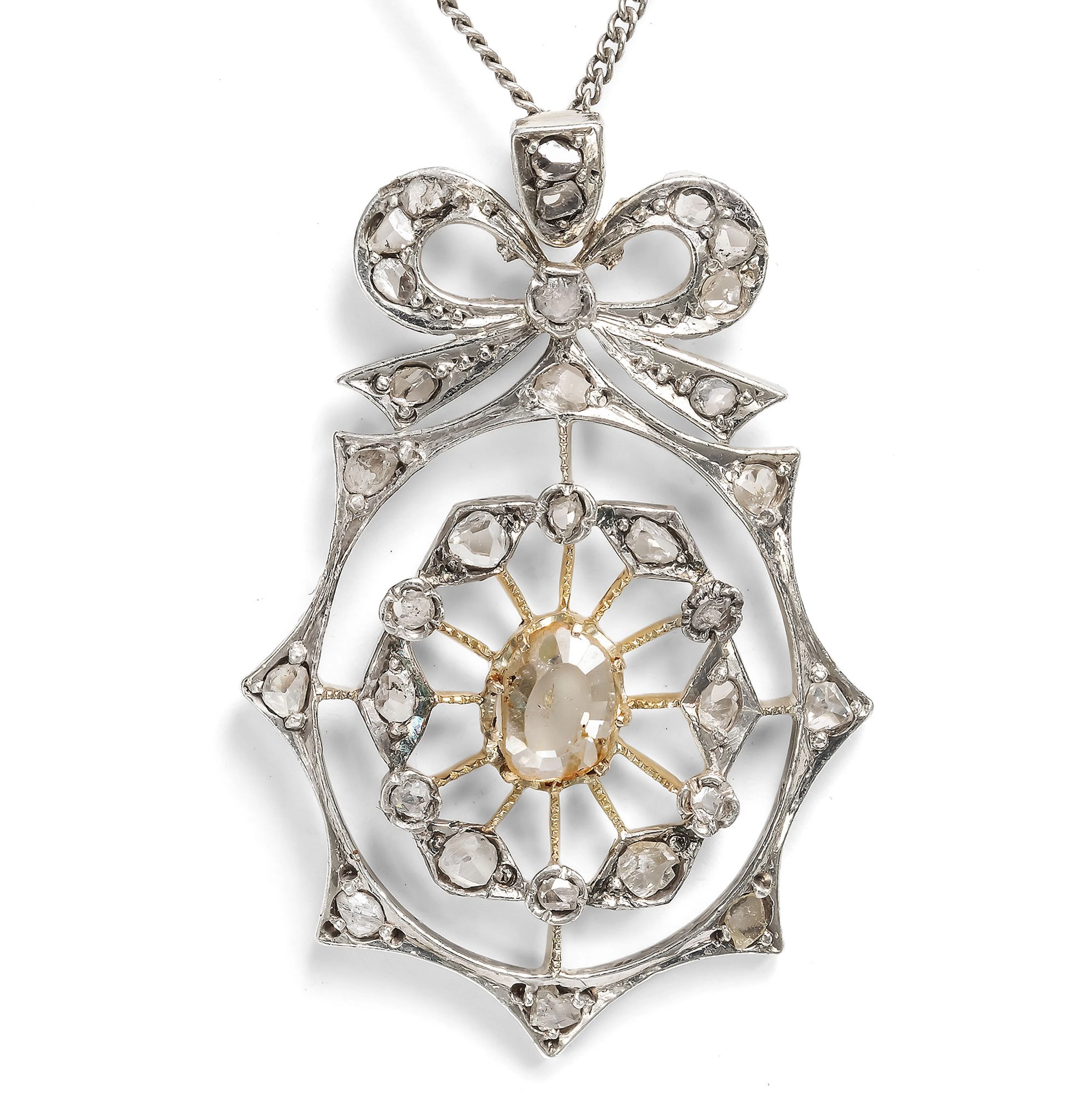 Pretty Pendant with Unusual Diamonds in Silver on Gold, c. 1905