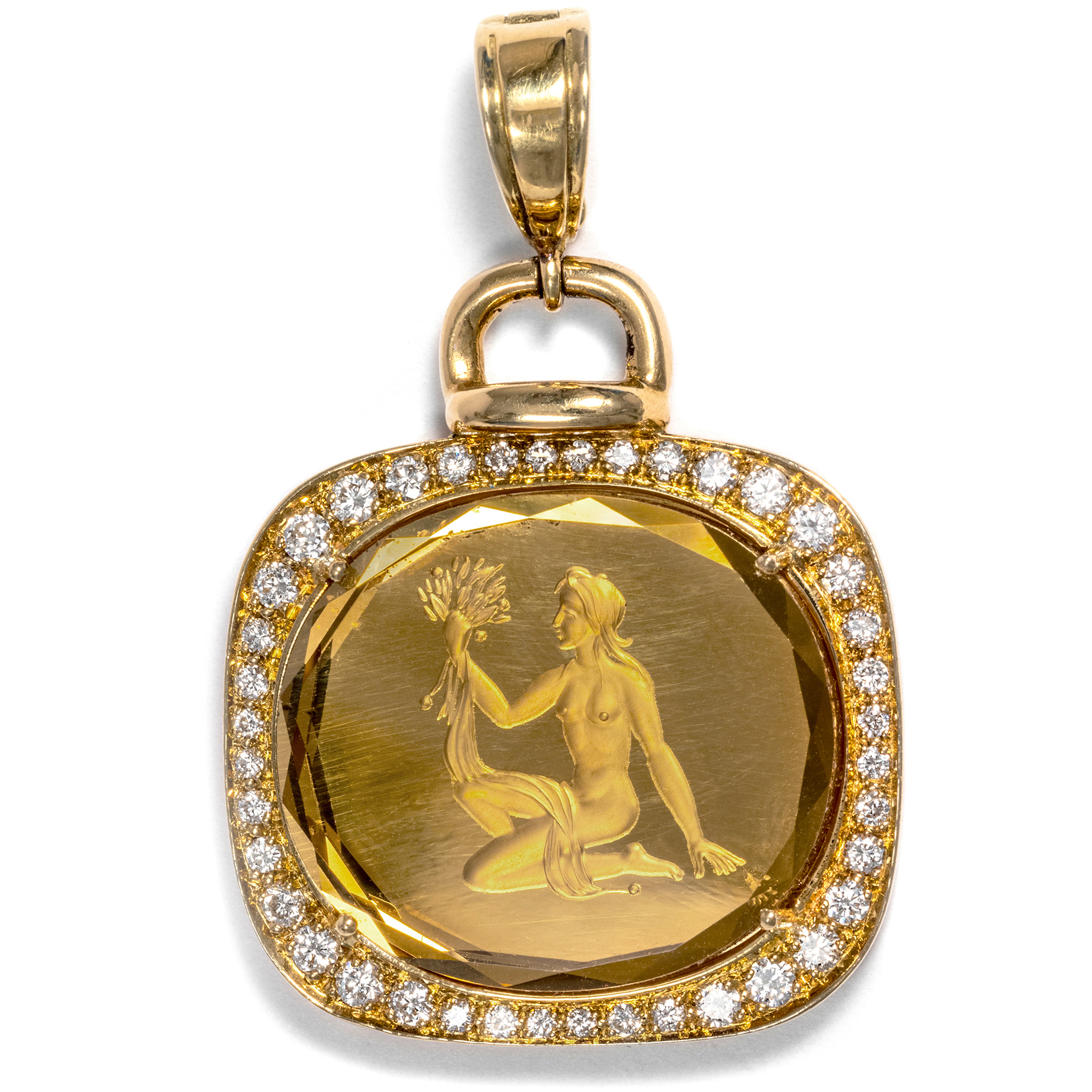Rare Citrine Intaglio of Ceres With Diamonds & Gold, Wellendorf c. 2000