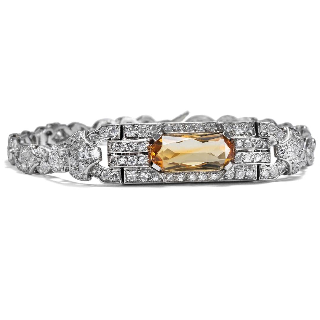 High Quality Bracelet With Diamonds & Citrine, Art Deco Around 1930 And Later