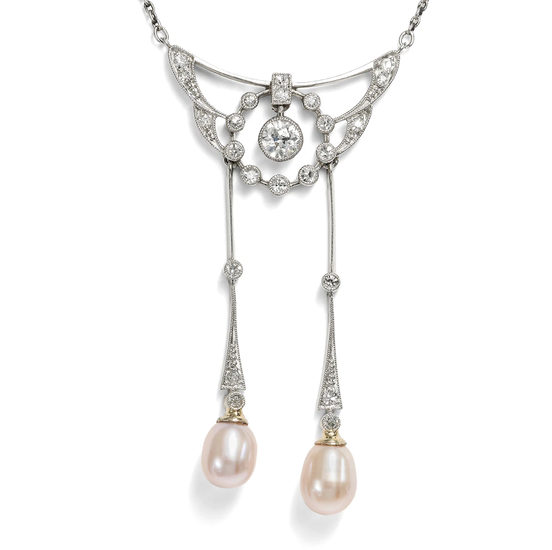 Antique Negligé Necklace with Diamonds and Pearls, c. 1910