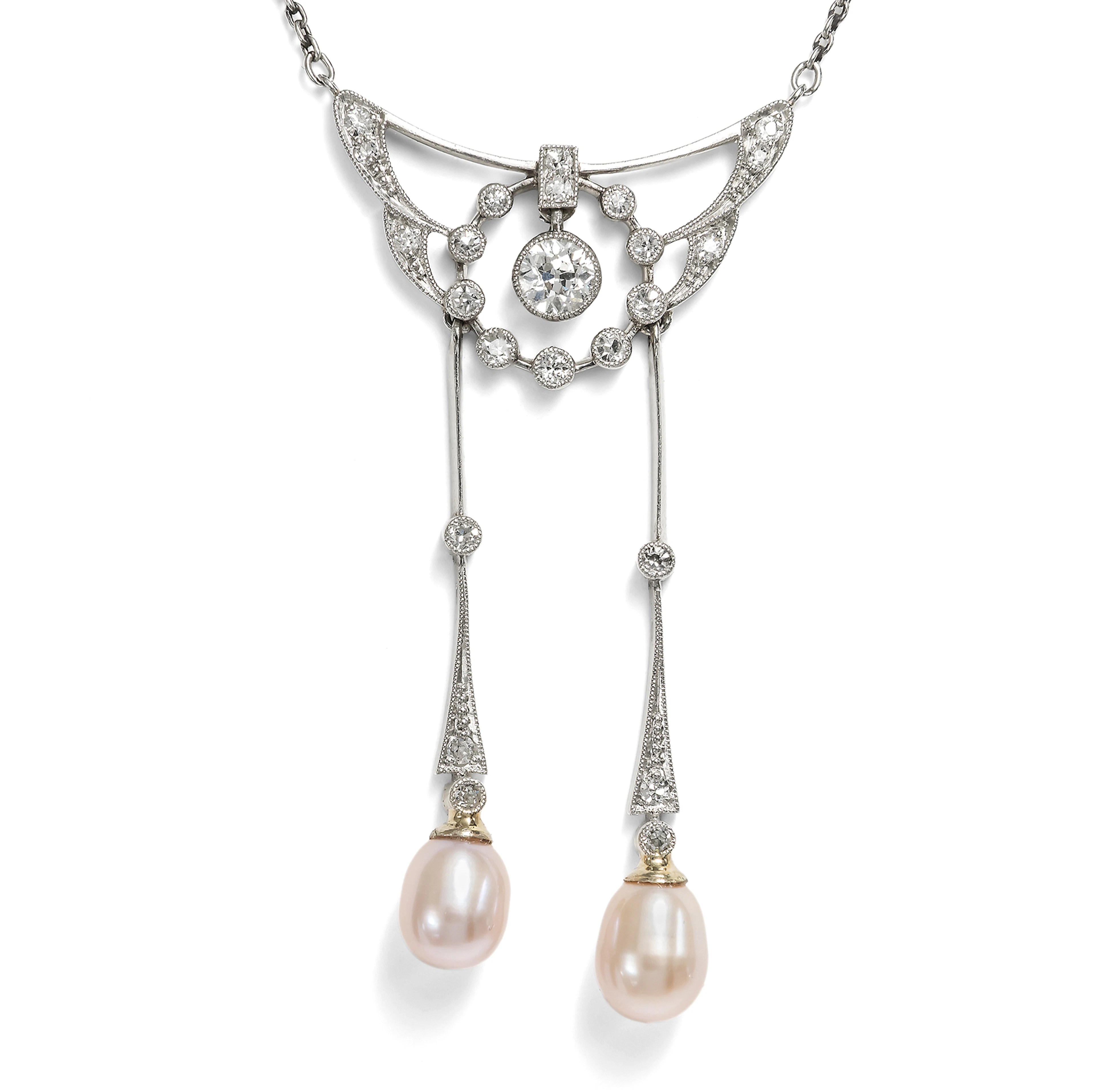 Antique Negligé Necklace with Diamonds and Pearls, c. 1910