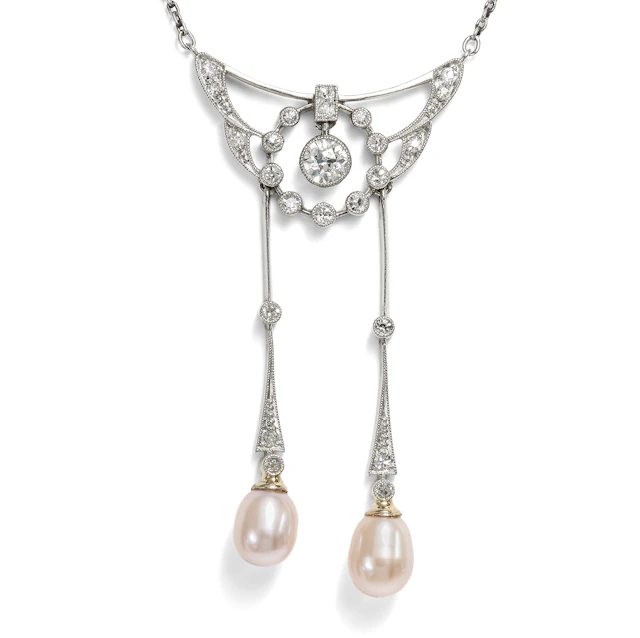 Antique Negligé Necklace with Diamonds and Pearls, c. 1910
