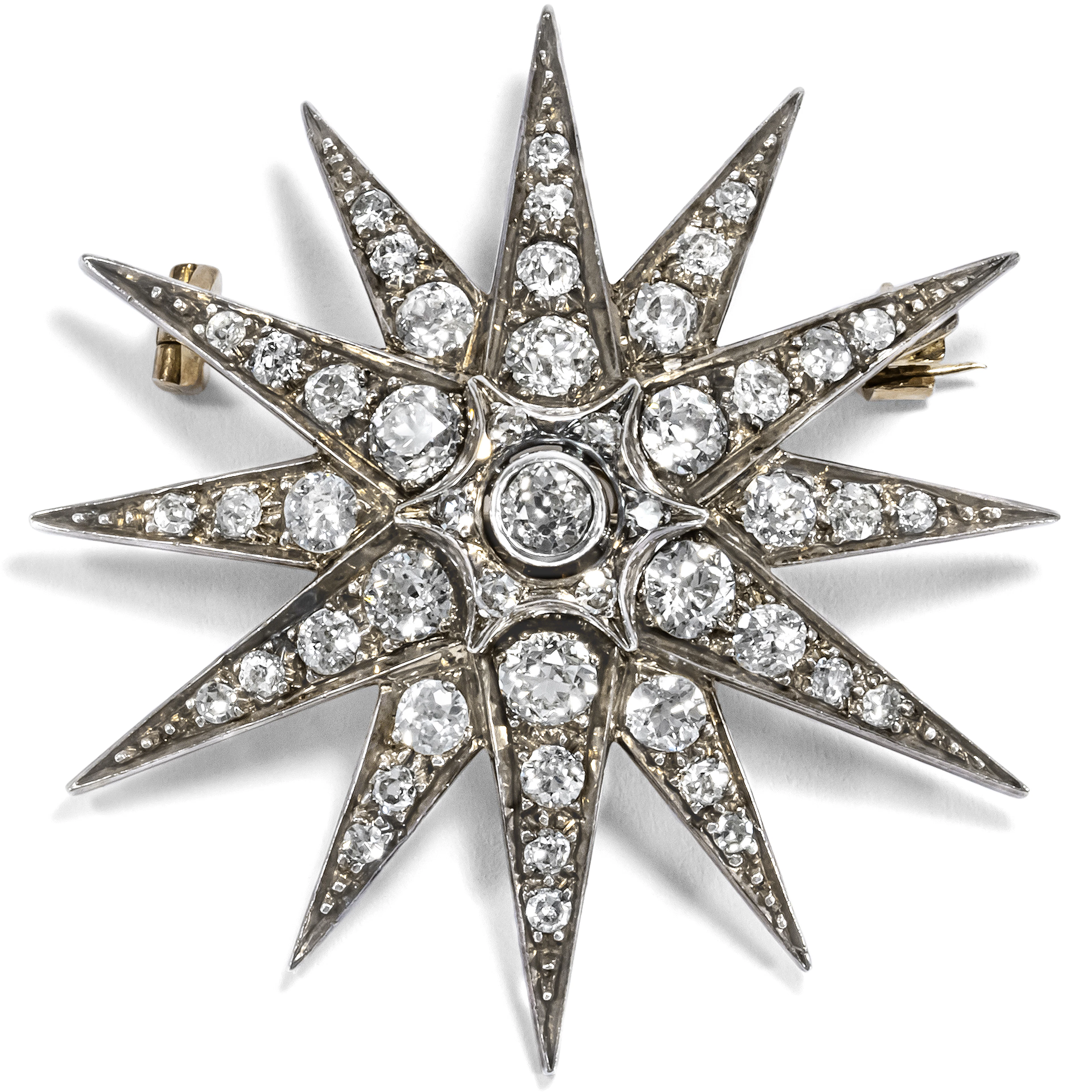 Antique Silver on Gold Star Brooch with Four Carats of Diamonds, c. 1900