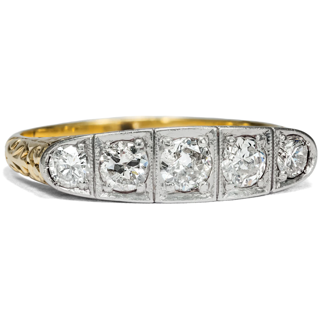 Elegant Ring with Five Diamonds in Gold & Platinum, c. 1940