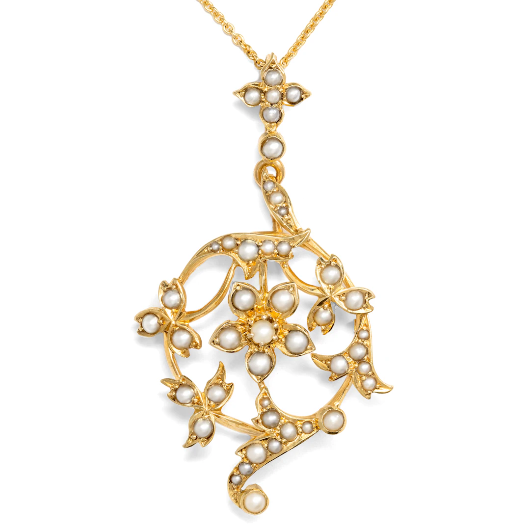 Antique Pendant with Seed Pearls in Gold, Great Britain c. 1905