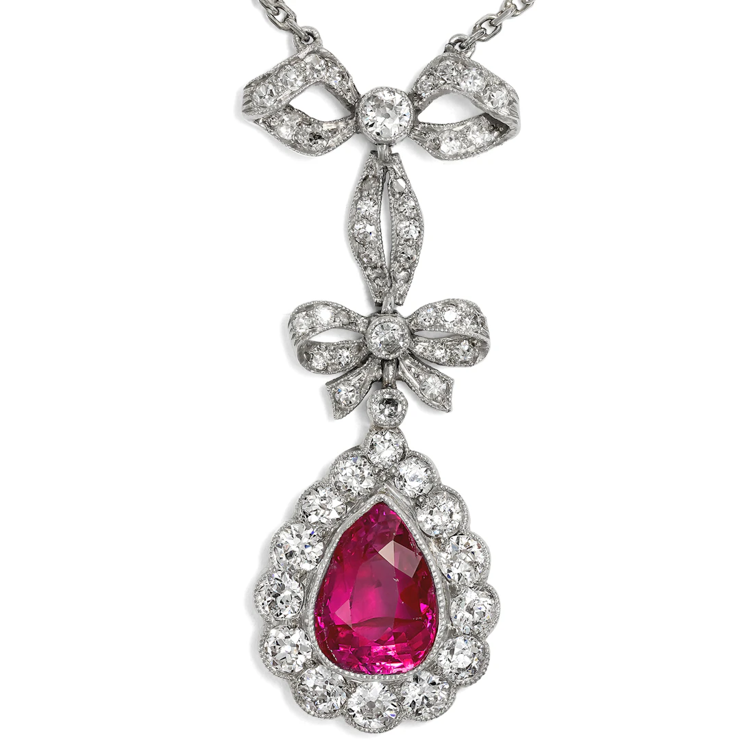 Precious Necklace With Untreated Burma Ruby, Circa 1910