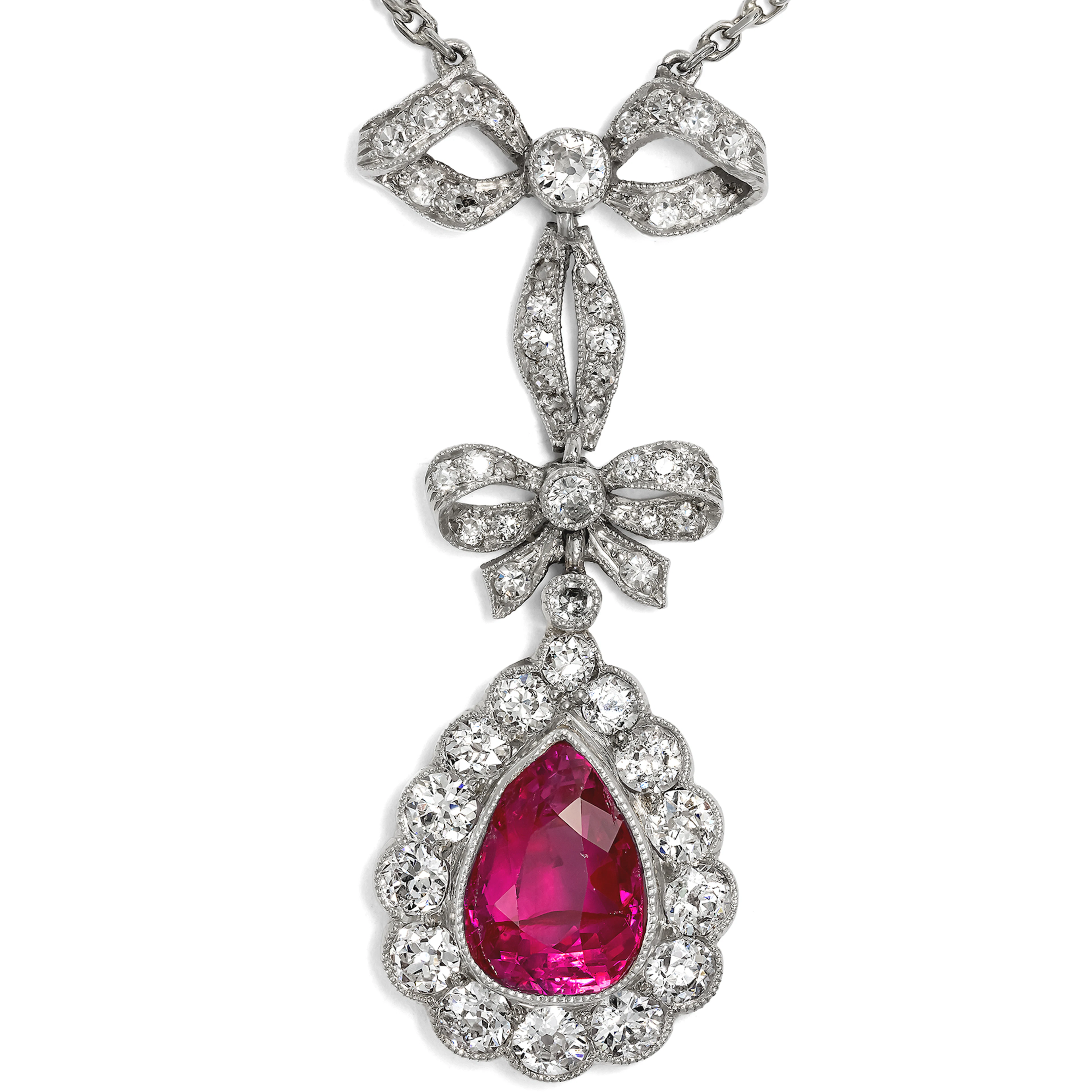 Precious Necklace With Untreated Burma Ruby, Circa 1910