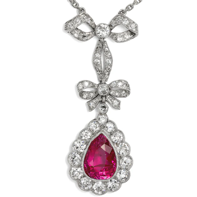 Precious Necklace With Untreated Burma Ruby, Circa 1910