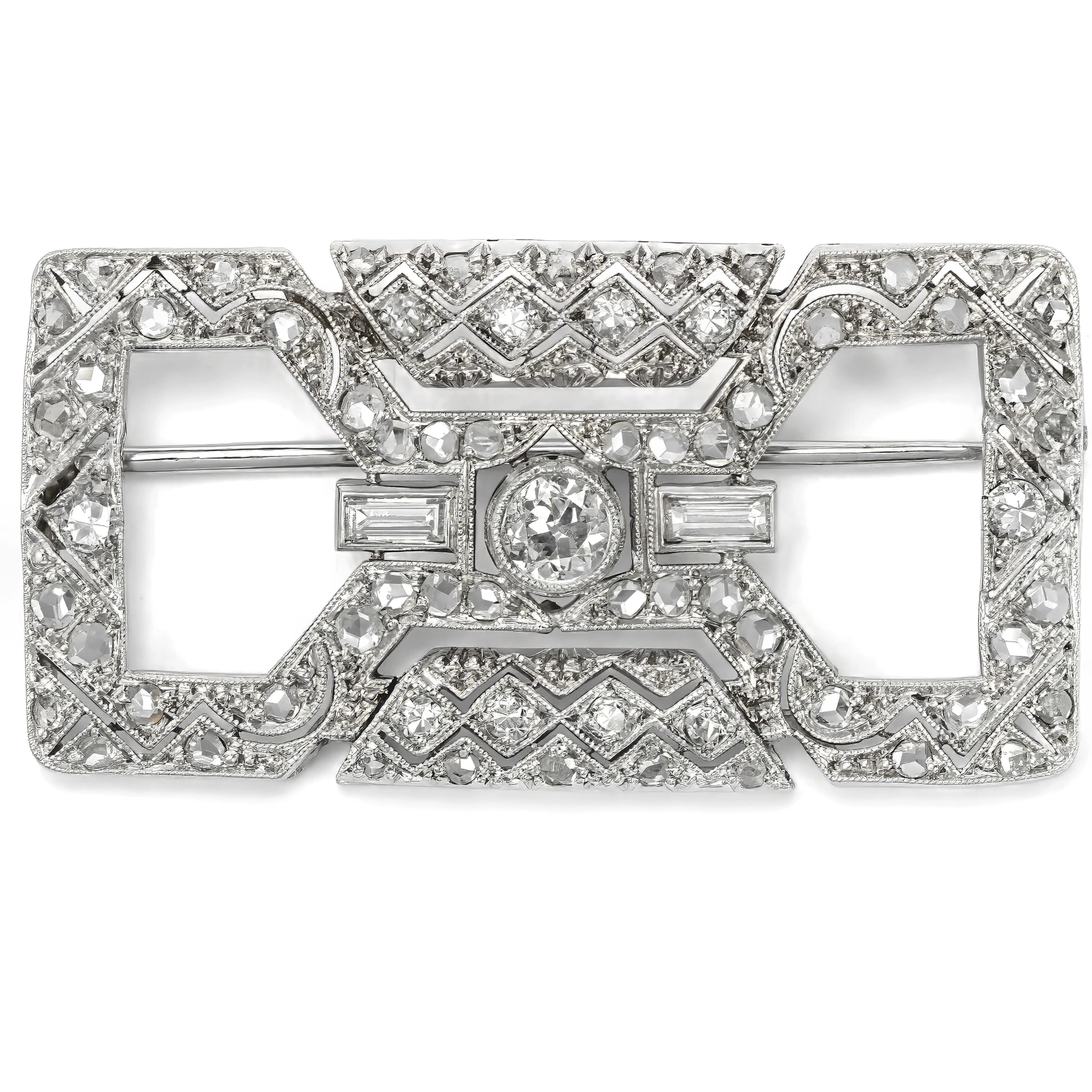 Dainty Art Deco Brooch with Diamonds in Platinum on White Gold, Circa 1925