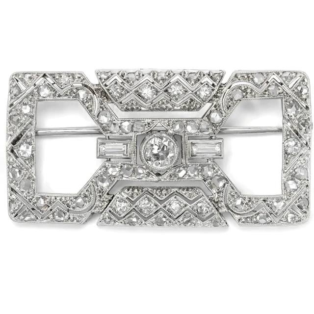 Dainty Art Deco Brooch with Diamonds in Platinum on White Gold, Circa 1925