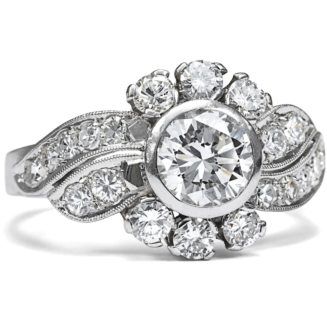 Glamorous Mid-Century Ring with Diamonds in White Gold, c. 1955