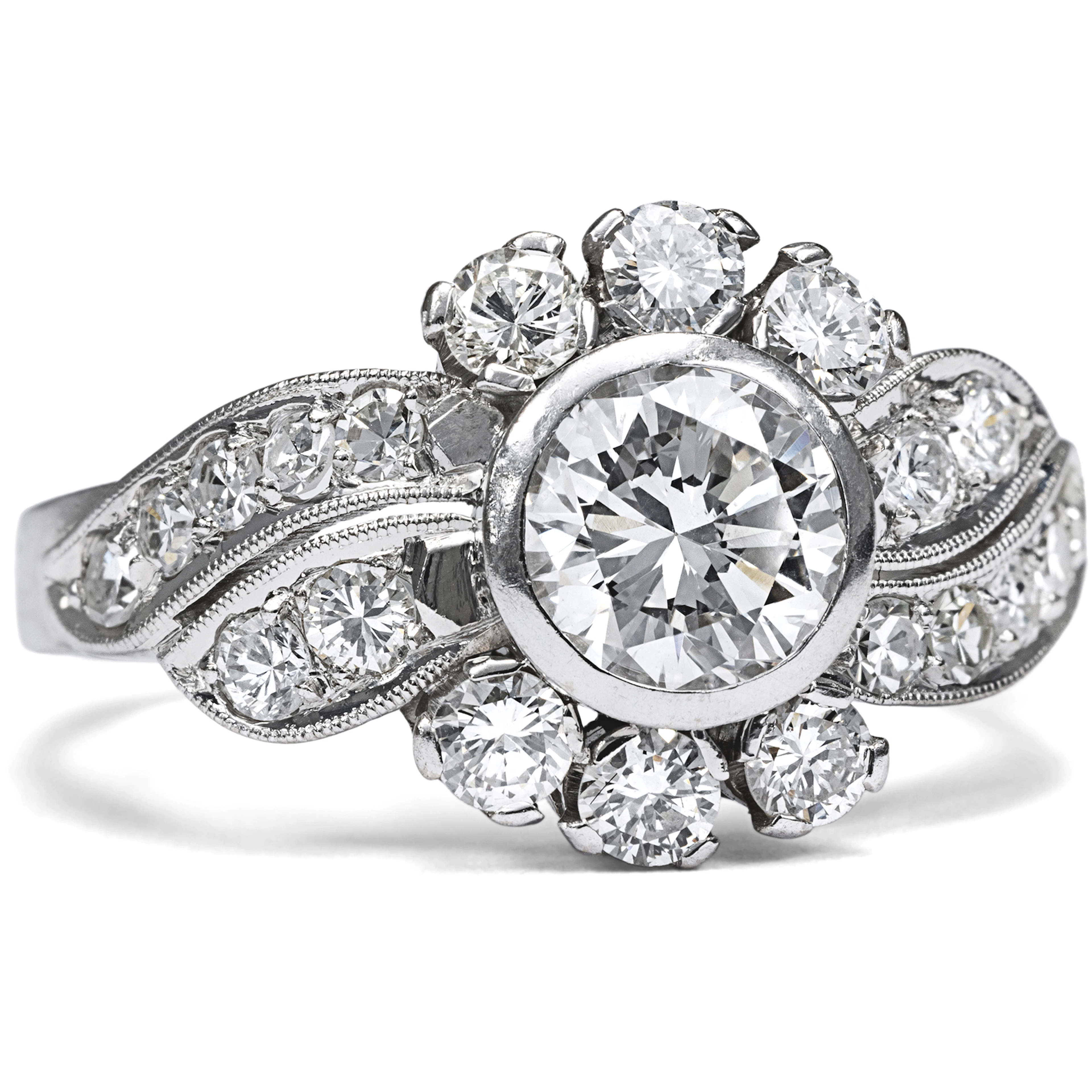 Glamorous Mid-Century Ring with Diamonds in White Gold, c. 1955