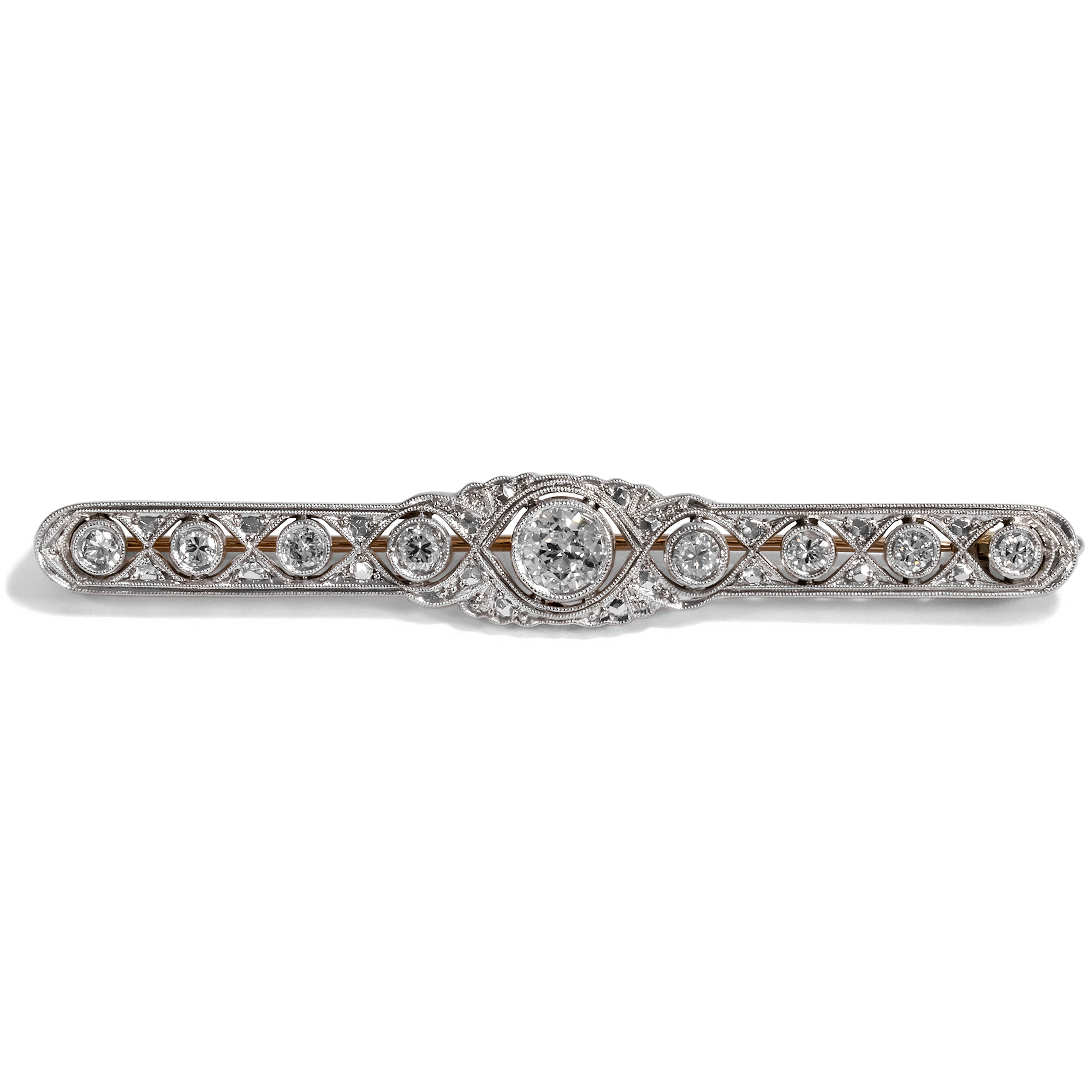 Glamorous Art Deco Bar Brooch With 1.19 ct Diamonds, c. 1930