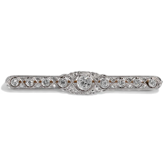 Glamorous Art Deco Bar Brooch With 1.19 ct Diamonds, c. 1930