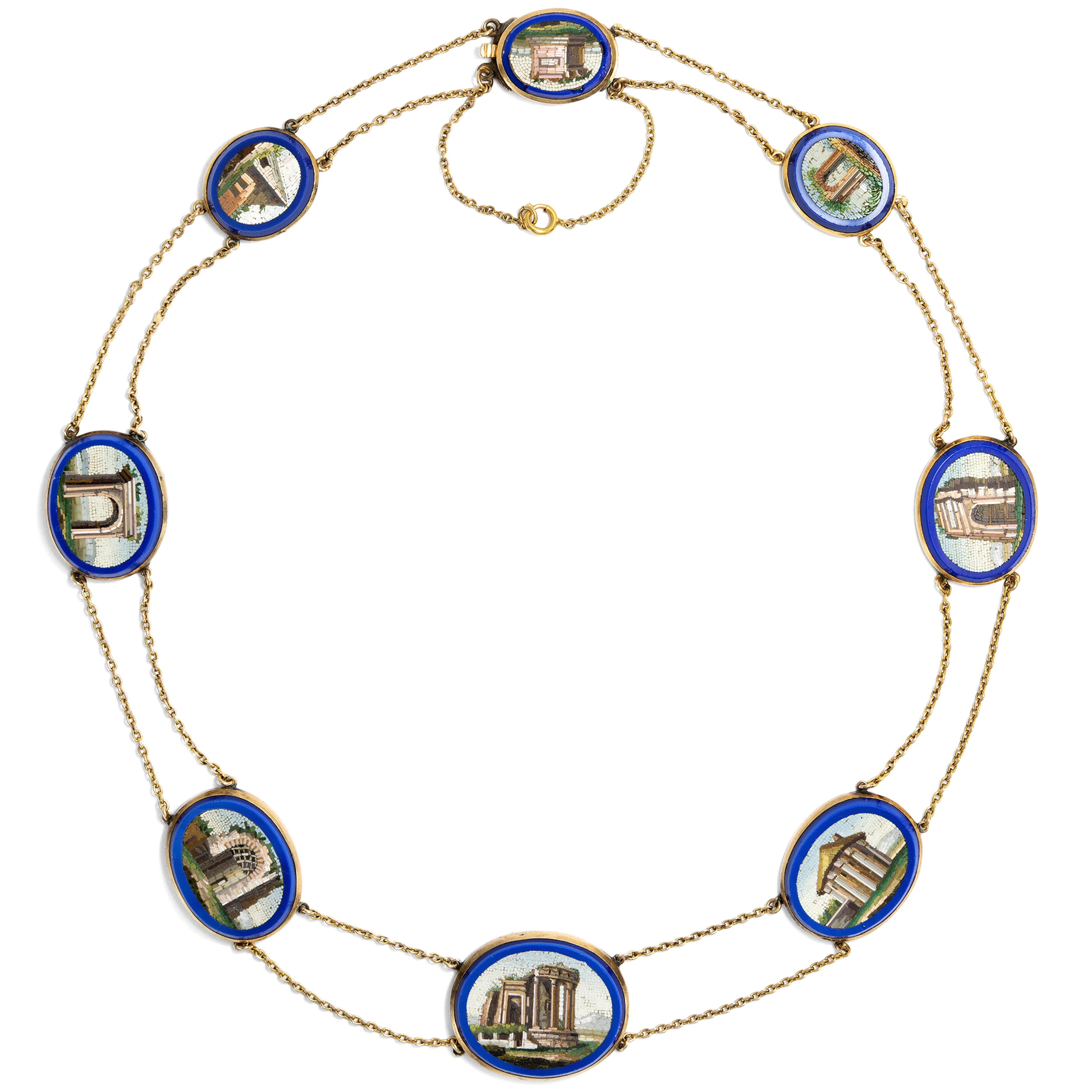 Exceptional necklace with eight micromosaics in gold, Rome circa 1835
