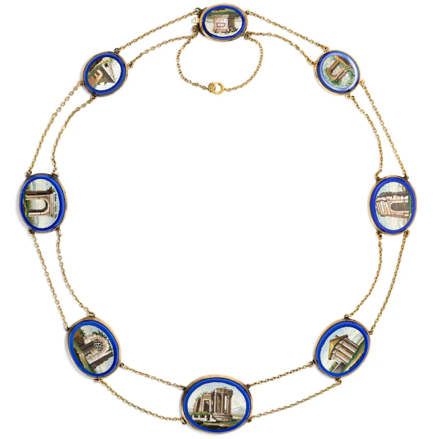Exceptional necklace with eight micromosaics in gold, Rome circa 1835