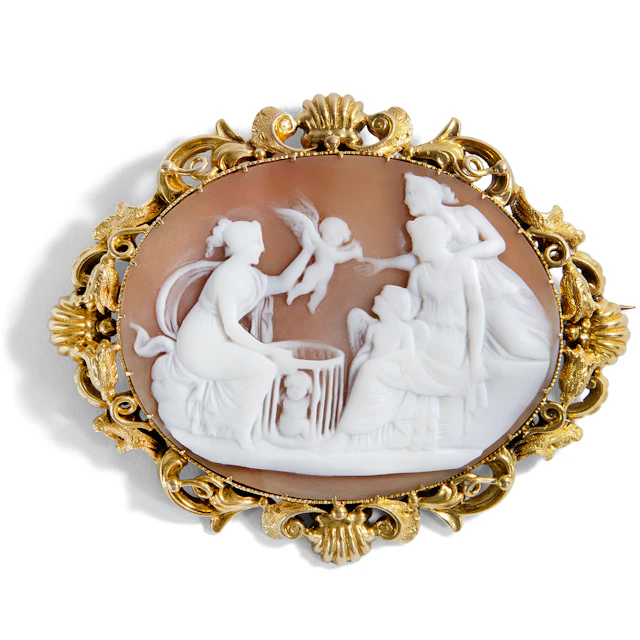 Antique Cameo Gold Brooch With the So-Called "Cupid Dealer", c. 1845