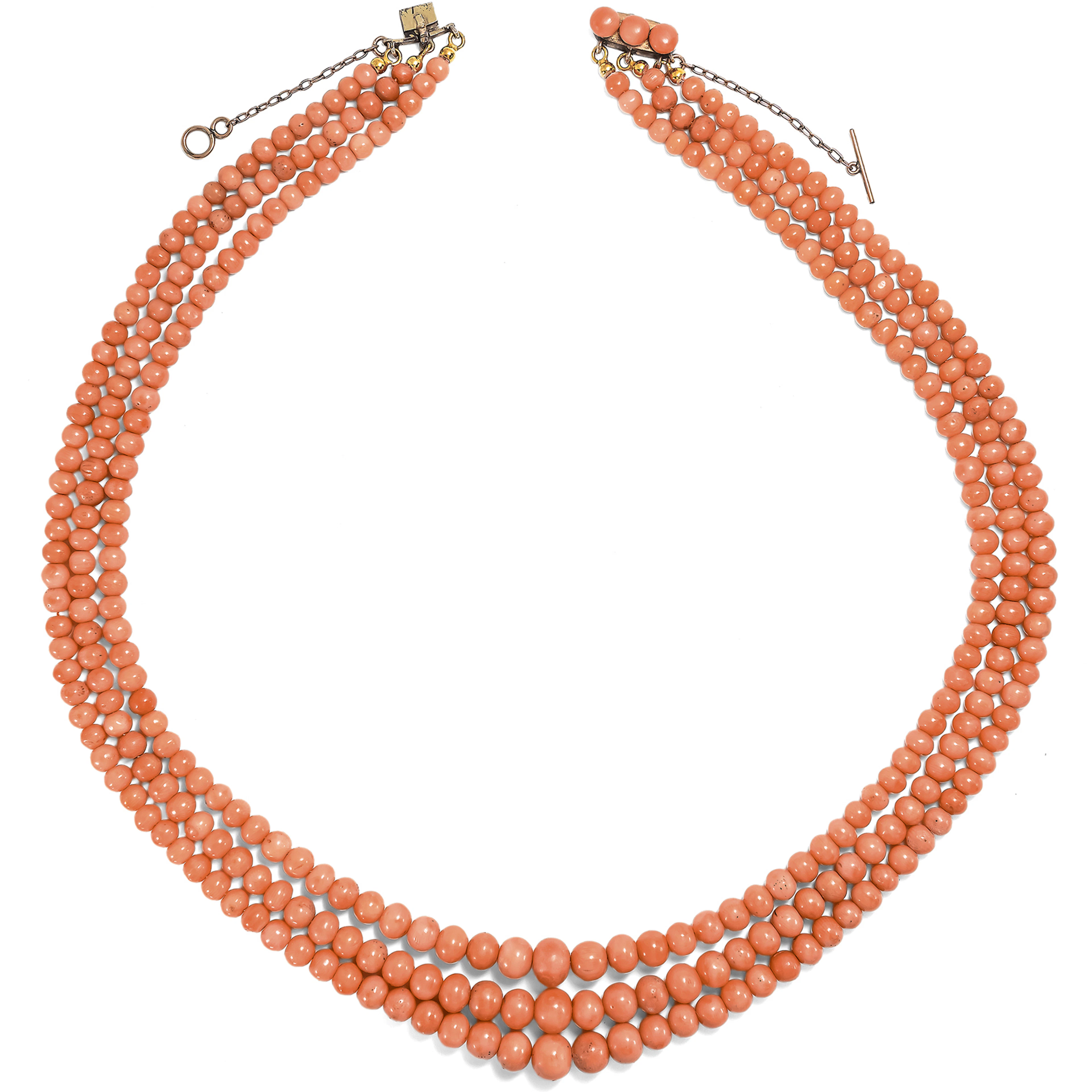 Antique Necklace Made of Three Rows of Mediterranean Coral, Italy c. 1900