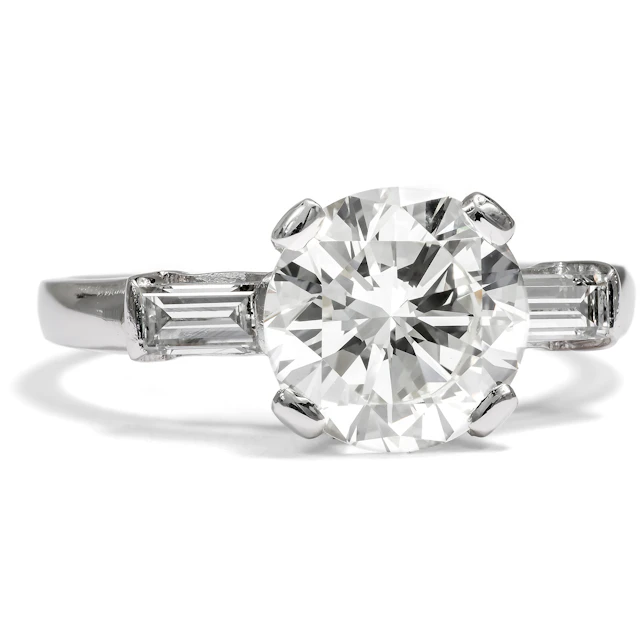 Precious Vintage Engagement Ring with 2.20 ct Brilliant in Platinum, c. 1965