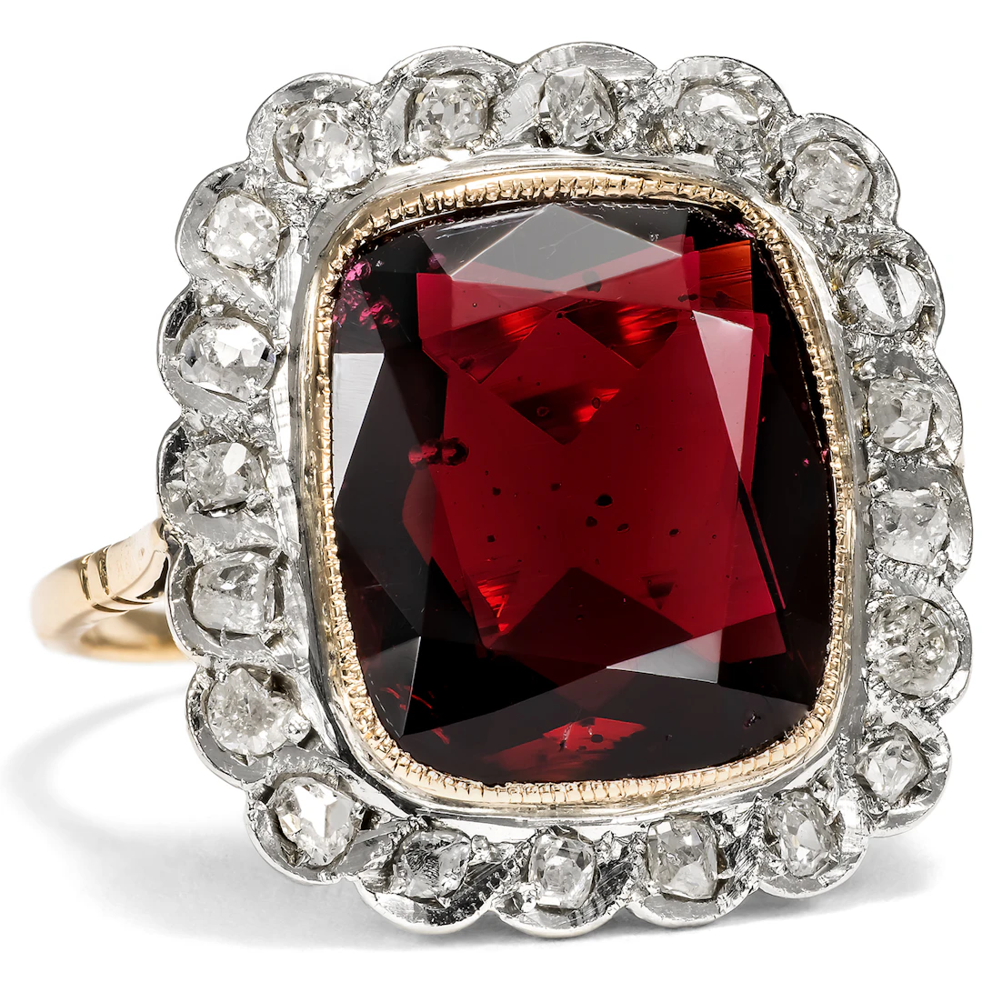 Elegant Belle Époque Ring with Garnet-Red Glass and Diamonds, c. 1910