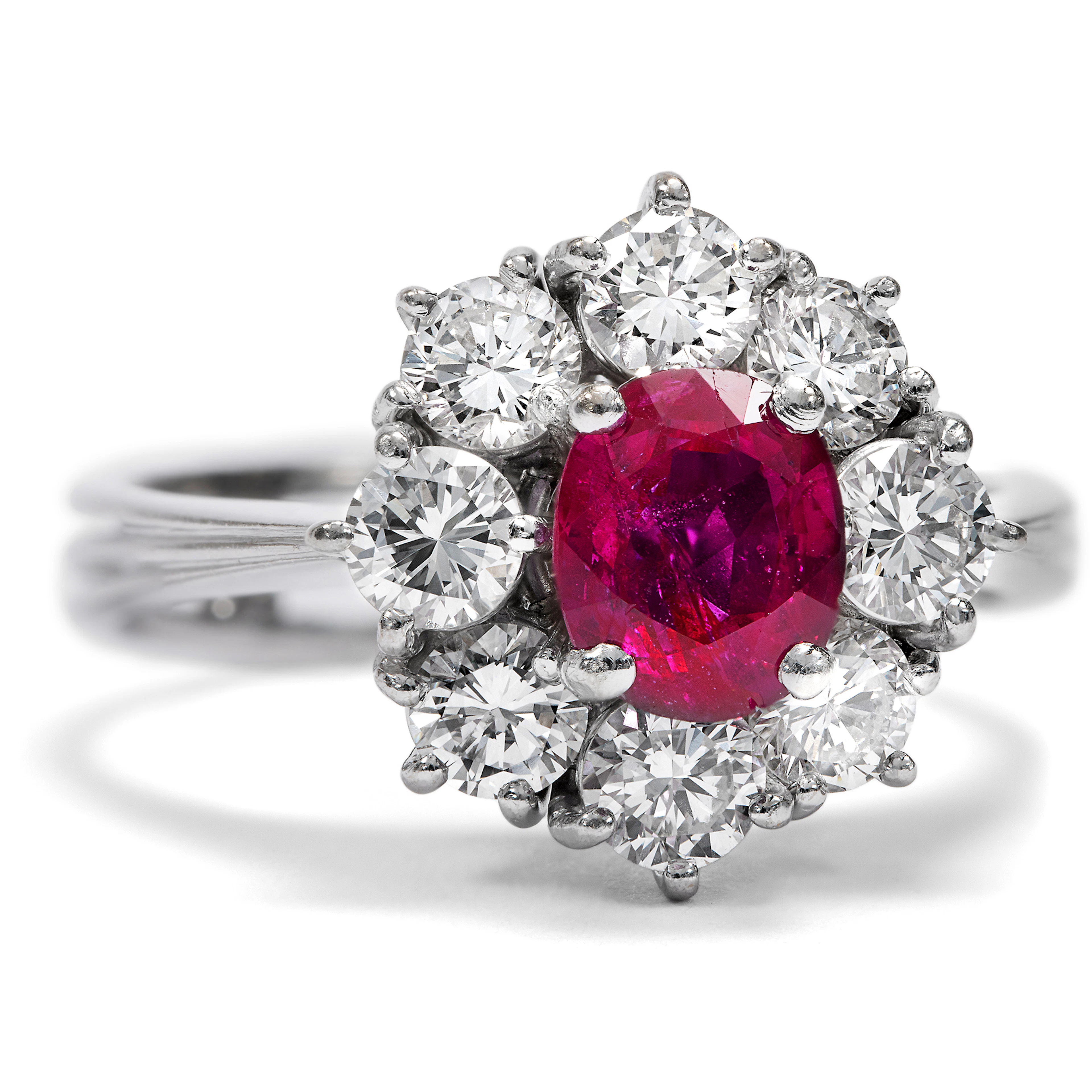 Vintage White Gold Ring with Untreated Burma Ruby & Diamonds, c. 1975