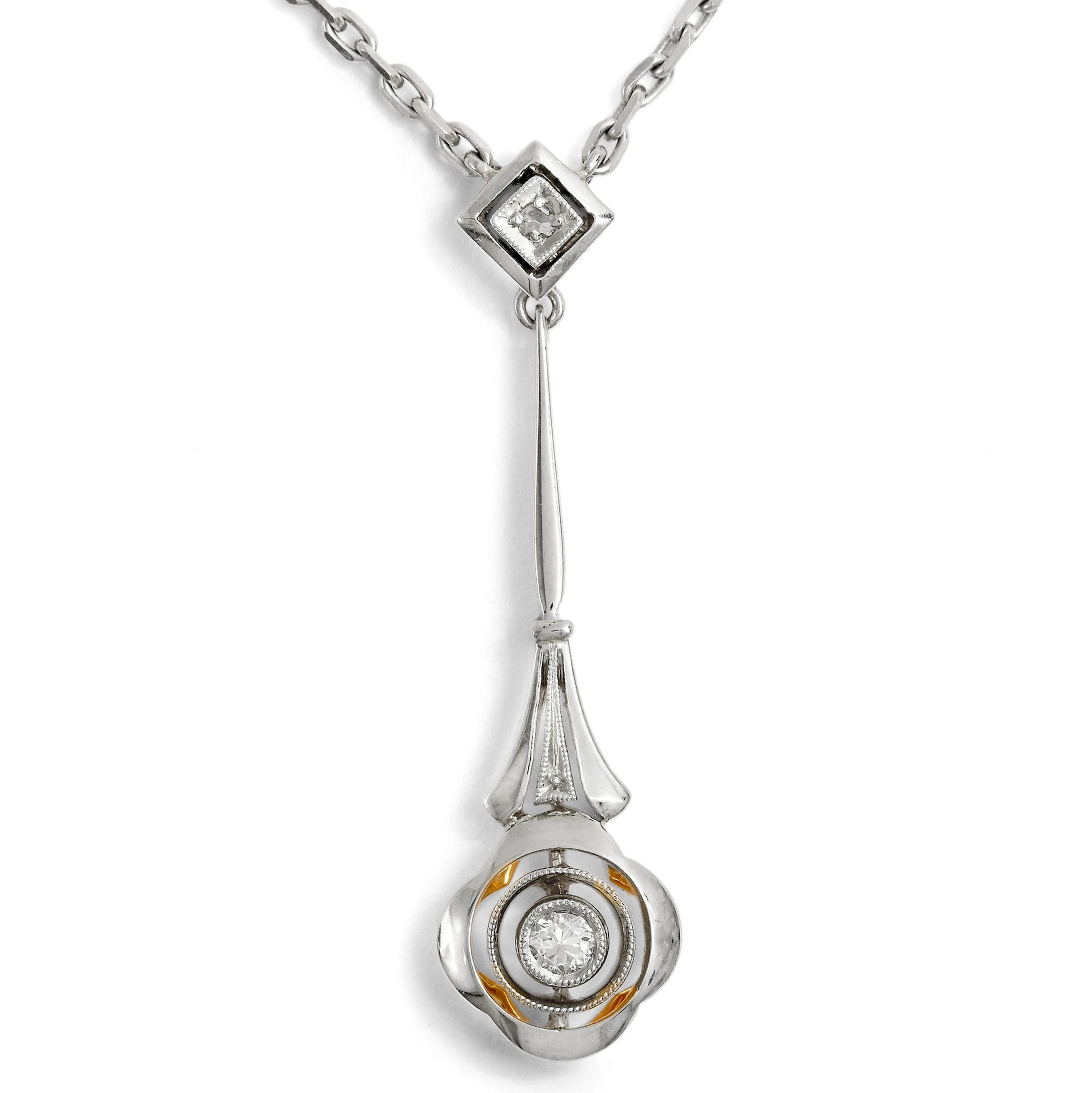 Fine Necklace with Diamonds in Yellow & White Gold, c. 1925