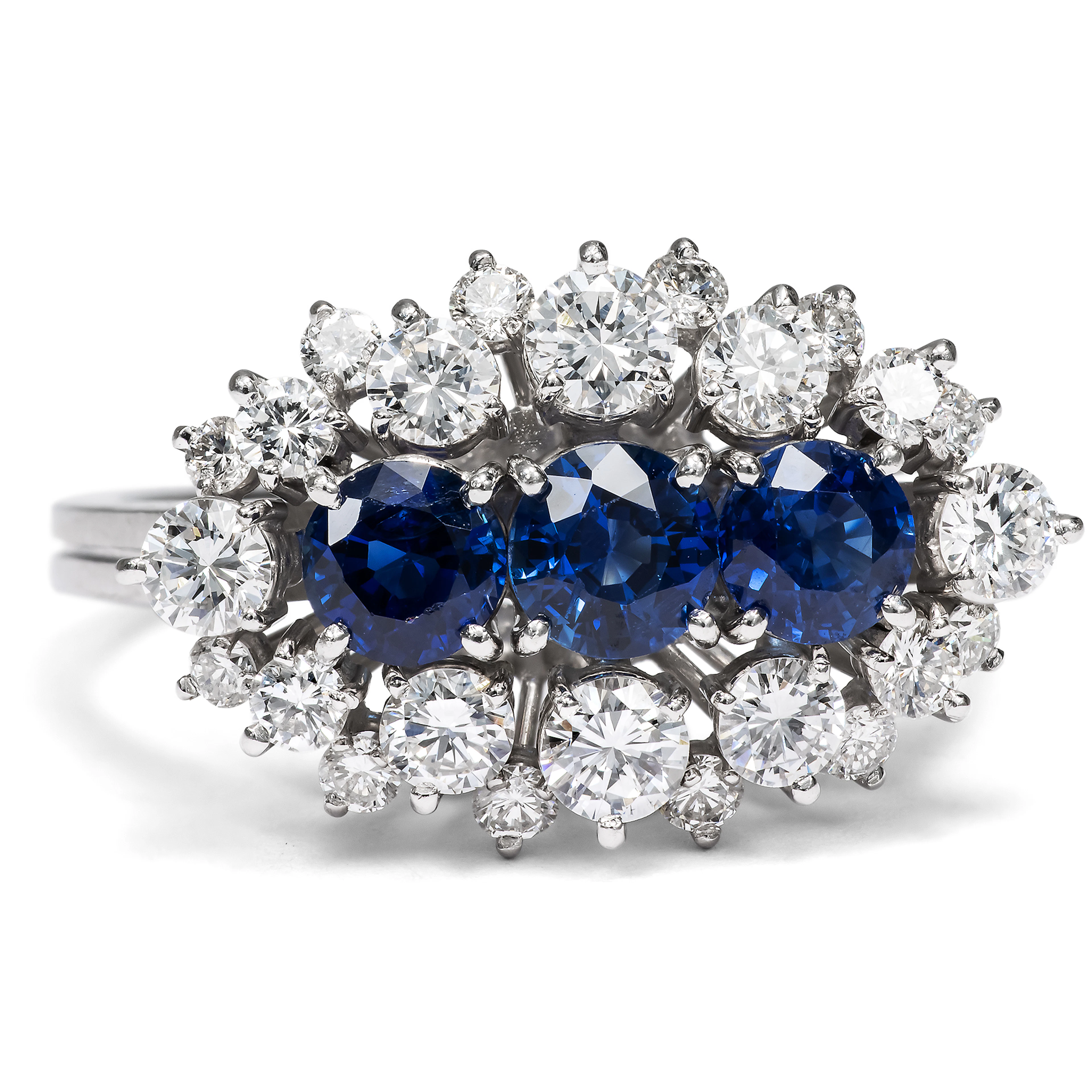 Vintage Sapphire and Diamond Ring in White Gold, c. 1970