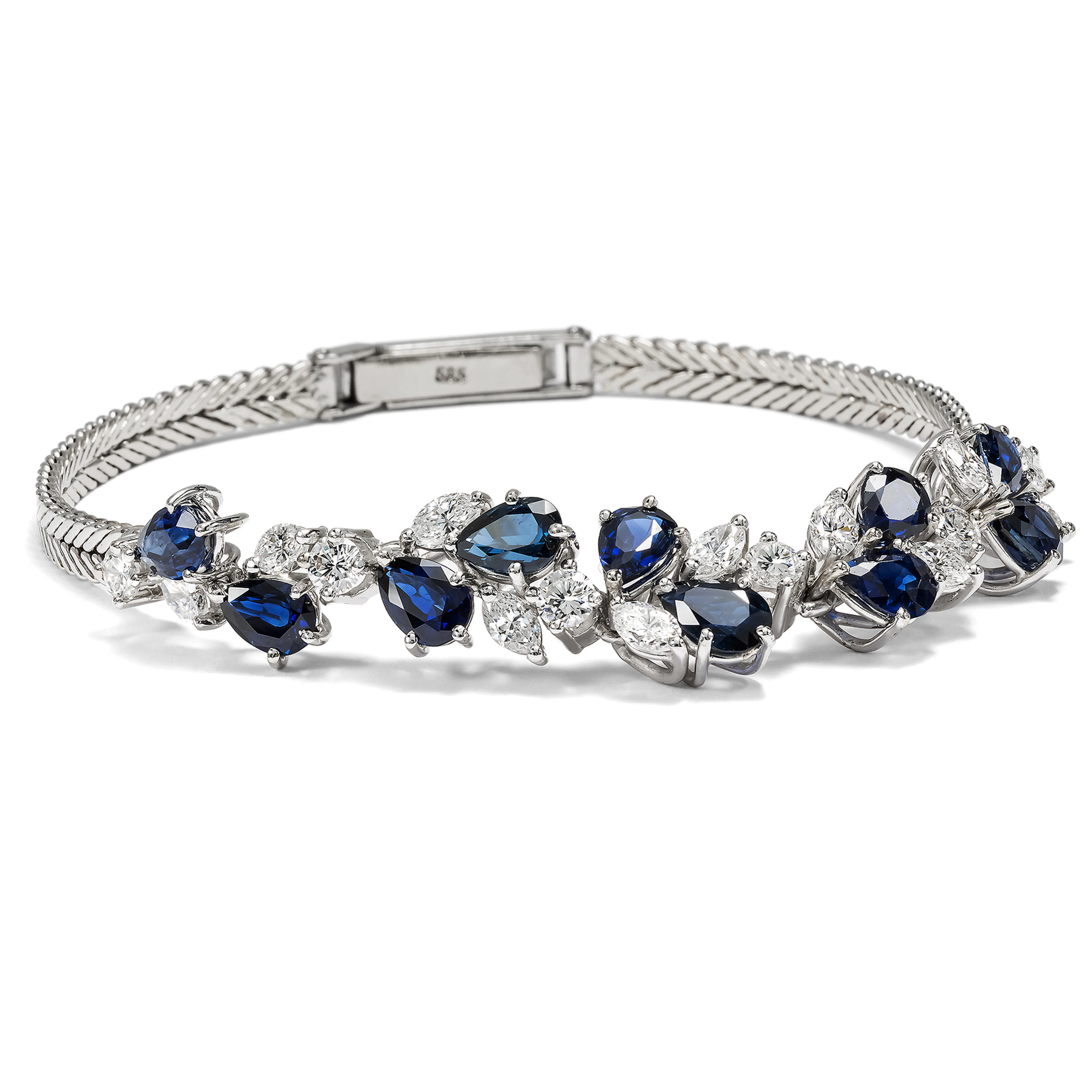 Vintage Bracelet with Sapphires & Diamonds in White Gold, c. 1965