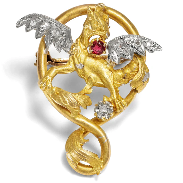 Coulant De Sautoir In The Form Of A Dragon Made Of Gold With Diamonds
