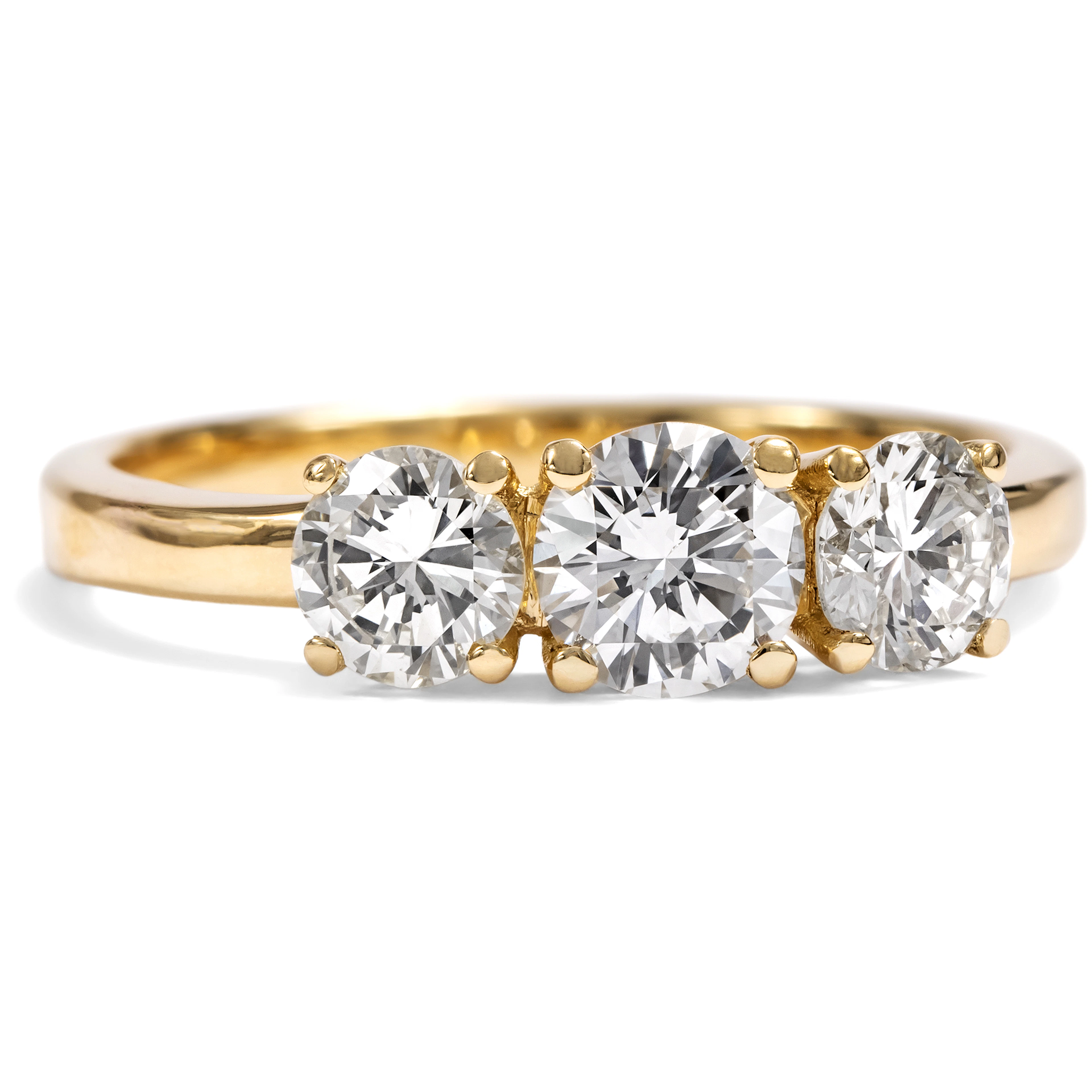 Warm, Sparkling “Trilogy” Ring with Vintage Diamonds in Yellow Gold