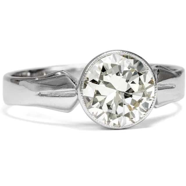 Vintage Ring with Magnificient 1.90 ct Brilliant in White Gold, c. 1965