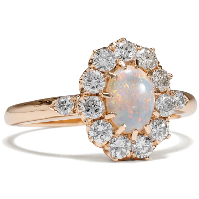 Contemporary Ring With Opal & Diamonds in Rose Gold, From Our Workshop