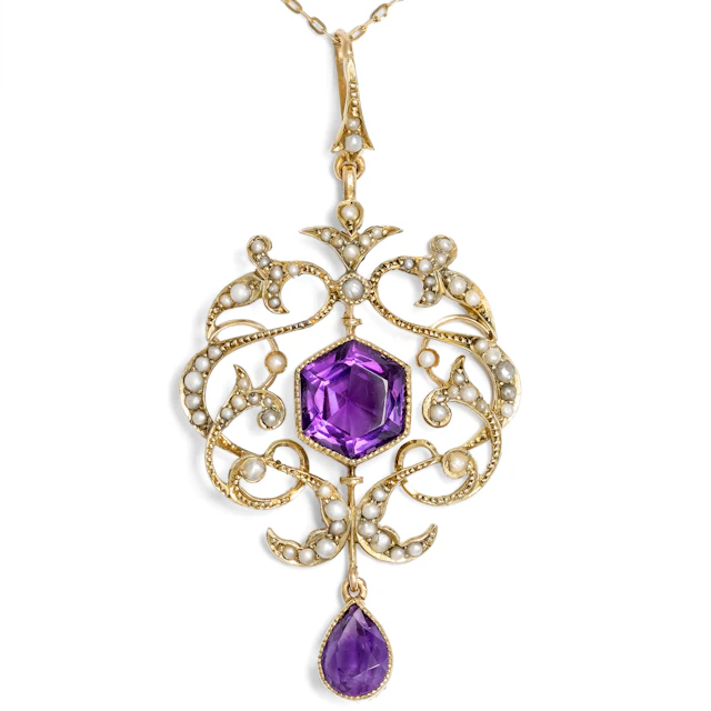 Zauberhaftes Violett • Antiker Anhänger mit Amethysten & Perlen in